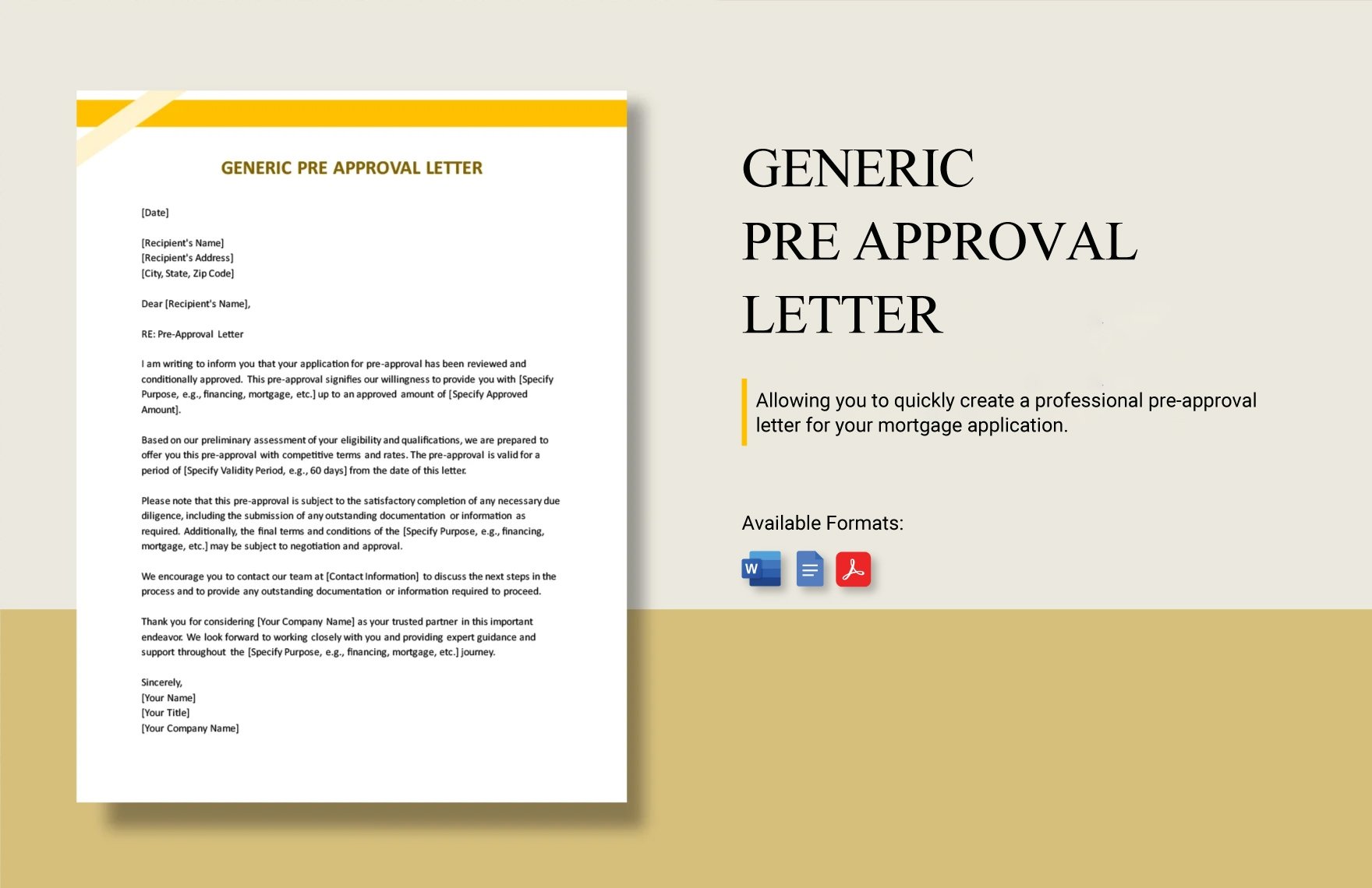 Generic Pre Approval Letter in Word, Google Docs, PDF