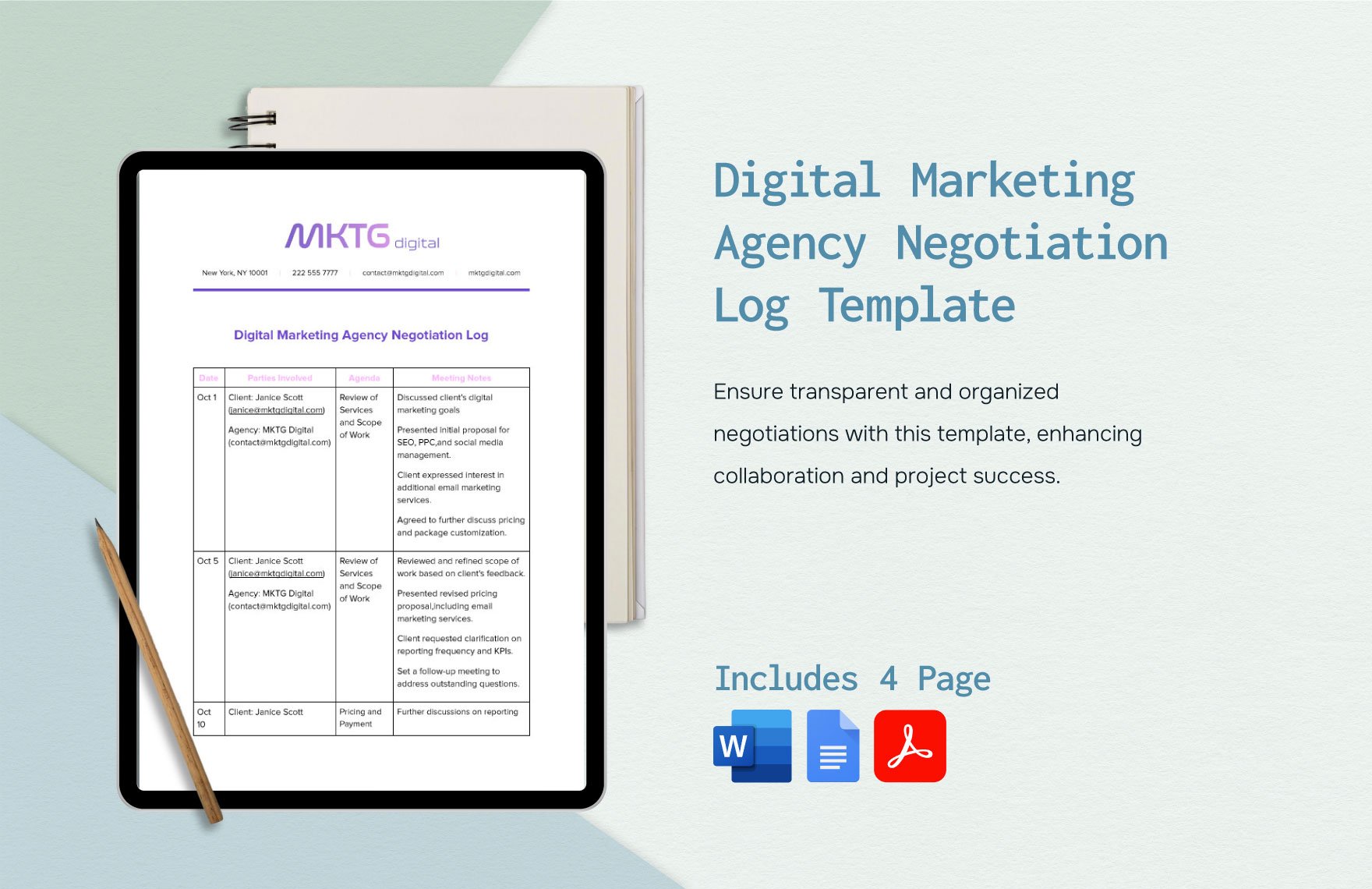 Digital Marketing Agency Negotiation Log Template in Word, Google Docs, PDF