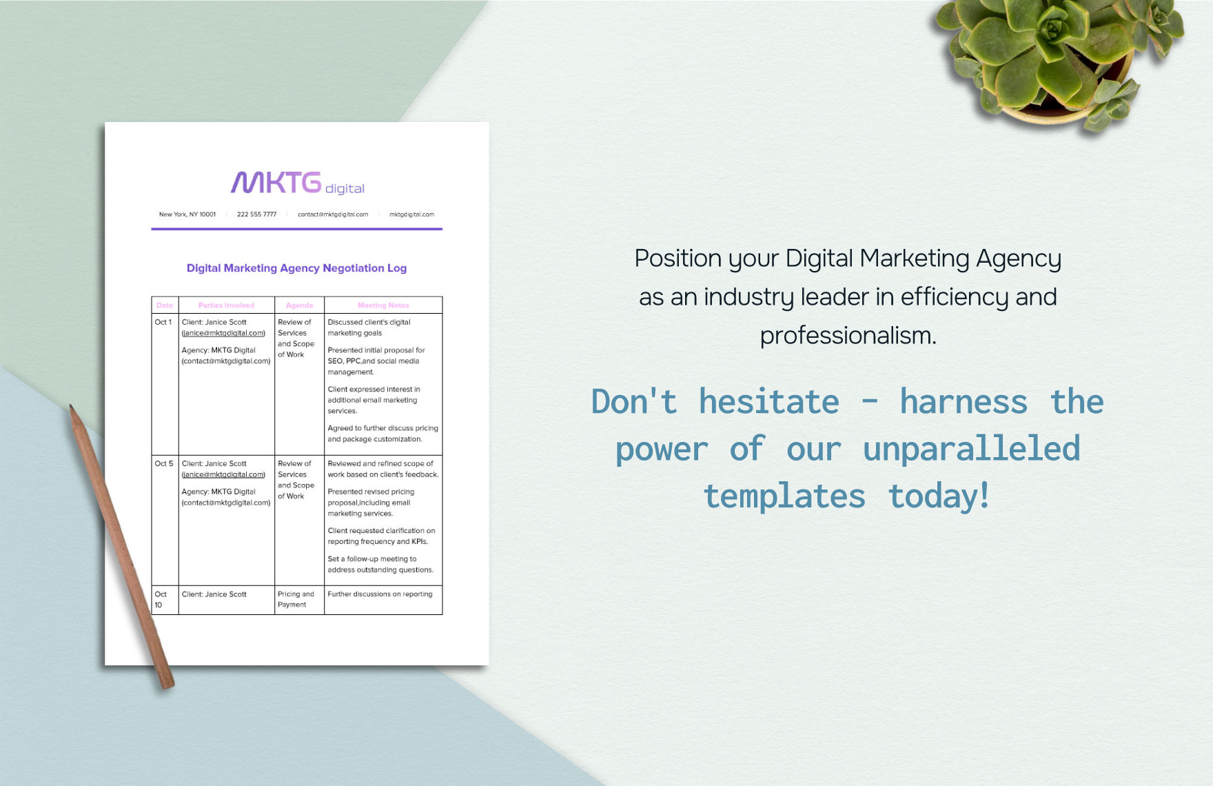 Digital Marketing Agency Negotiation Log Template
