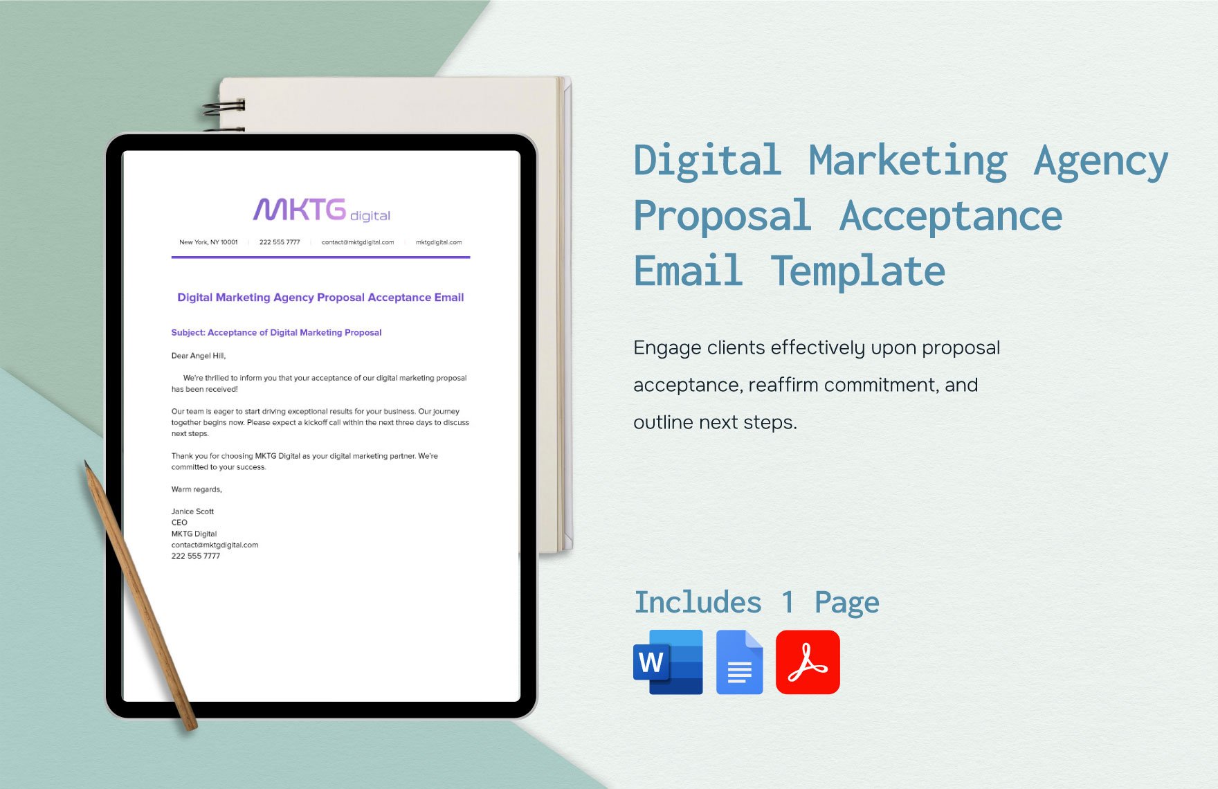 Digital Marketing Agency Proposal Acceptance Email Template