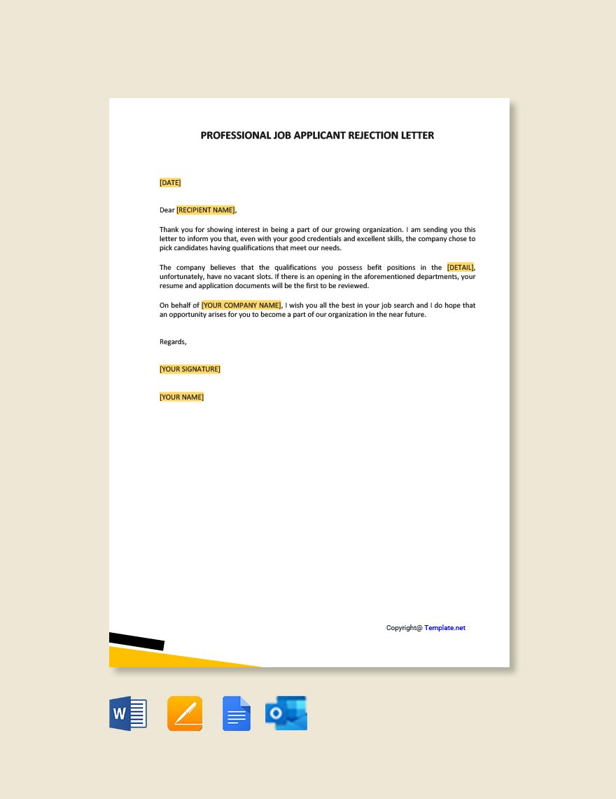 Free Professional Job Applicant Rejection Letter Template