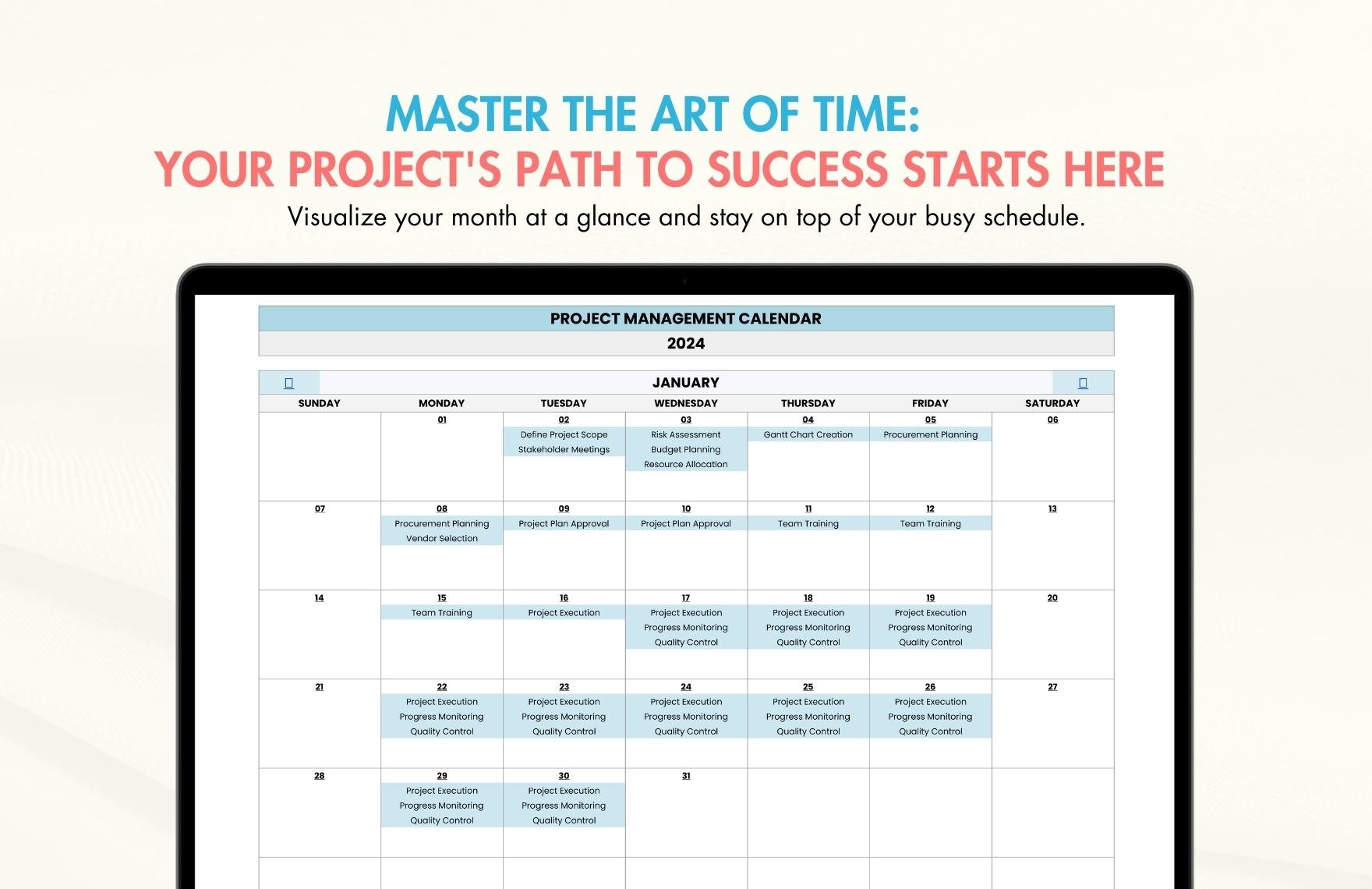 Project Management Calendar Template