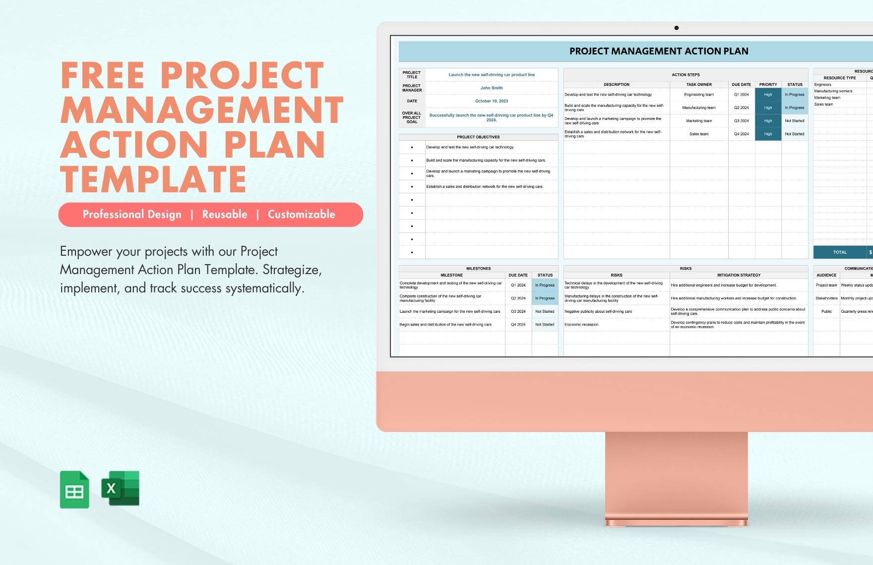 Free Project Management Action Plan Template Download In Excel 