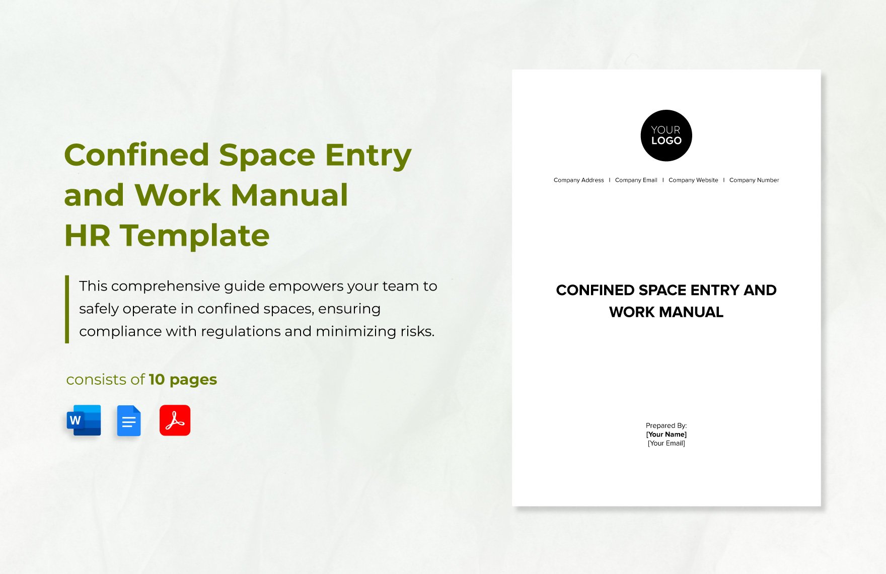 Confined Space Entry and Work Manual HR Template in Word, Google Docs, PDF