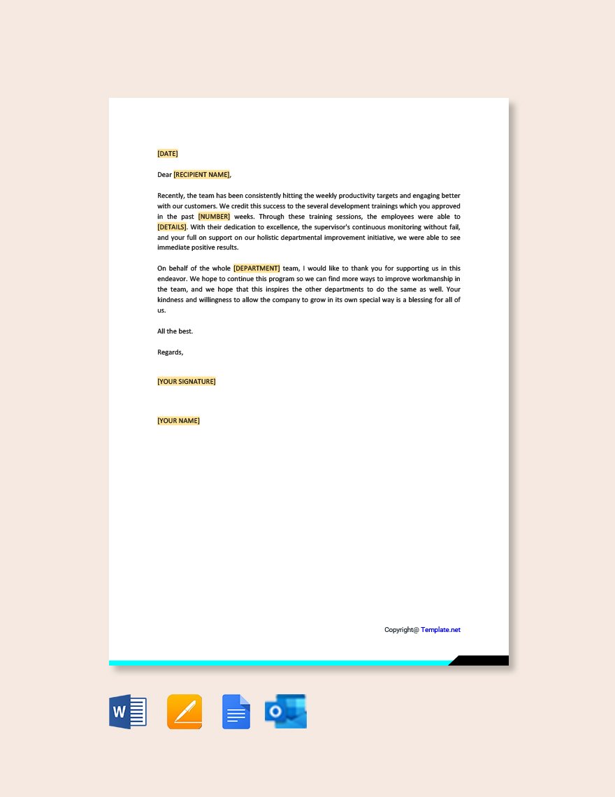 Free Thank You for Your Support Letter to boss Template