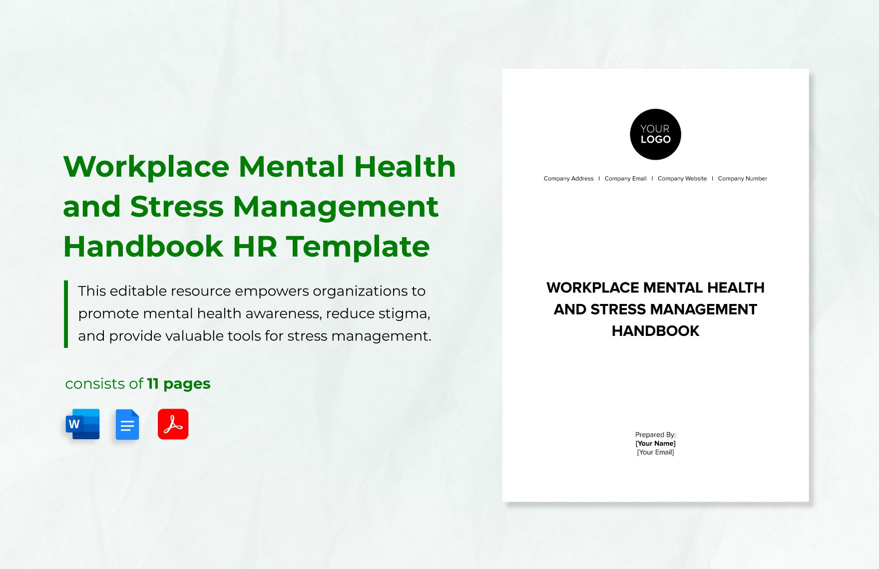 Workplace Mental Health and Stress Management Handbook HR Template