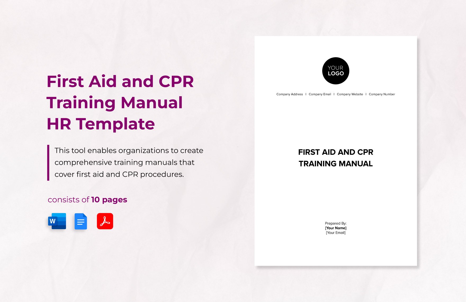 First Aid and CPR Training Manual HR Template in Word, Google Docs, PDF