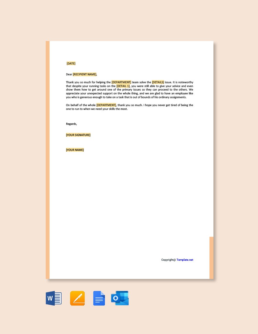 Thank You For Your Support Letter To Employee Template