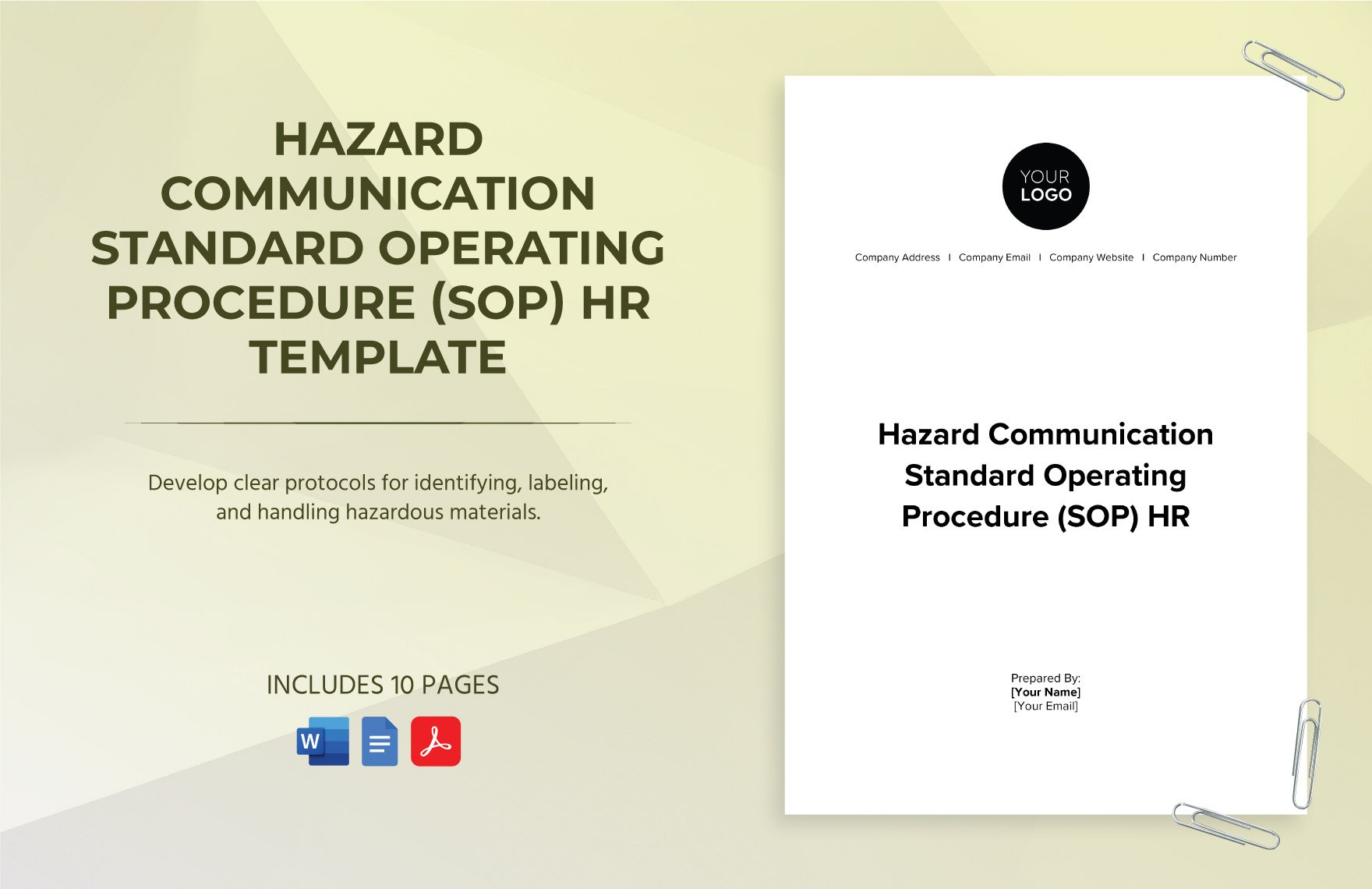 Hazard Communication Standard Operating Procedure (SOP) HR Template in Word, Google Docs, PDF