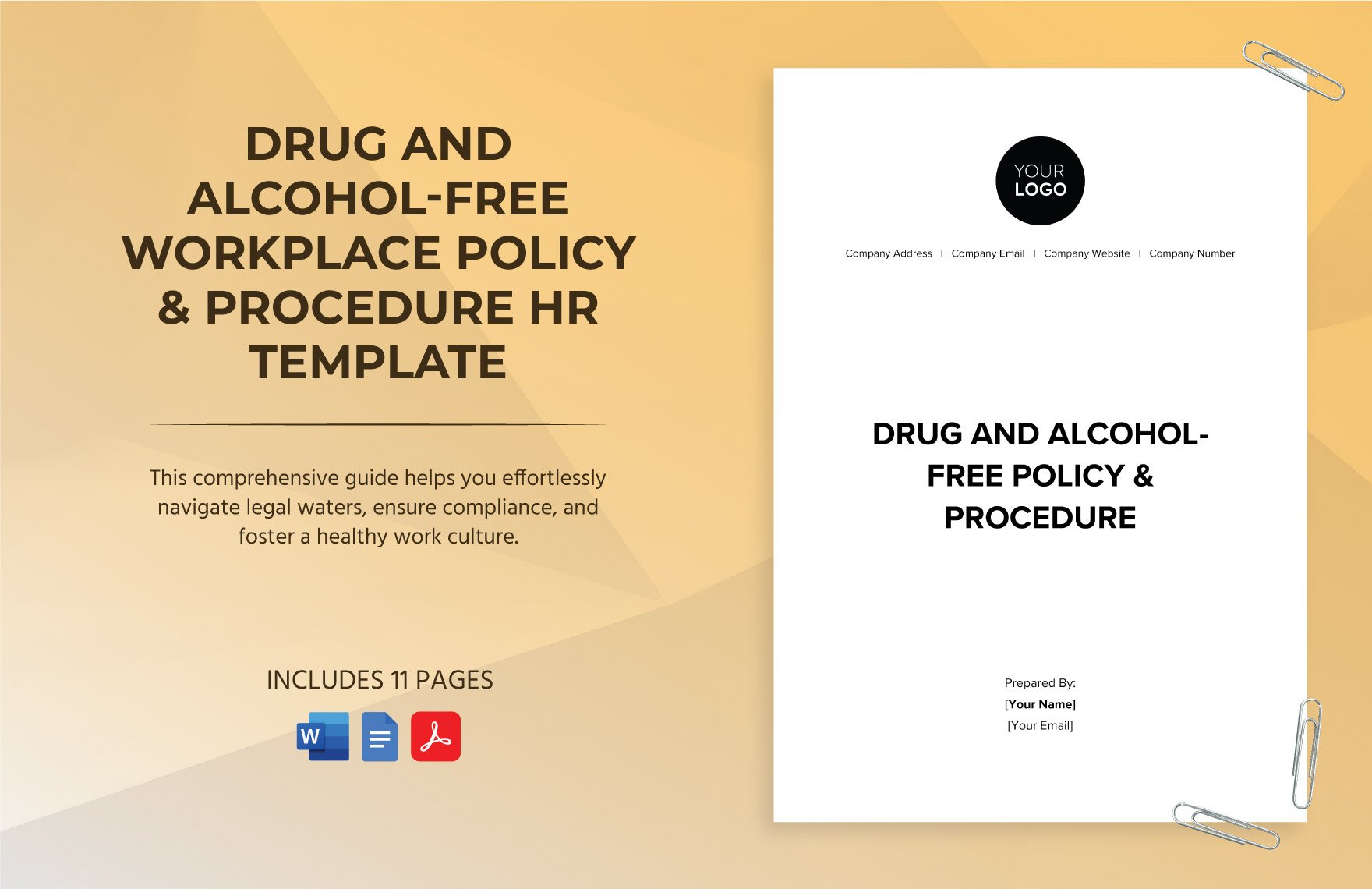 Drug and Alcohol-Free Workplace Policy & Procedure HR Template in Word, Google Docs, PDF