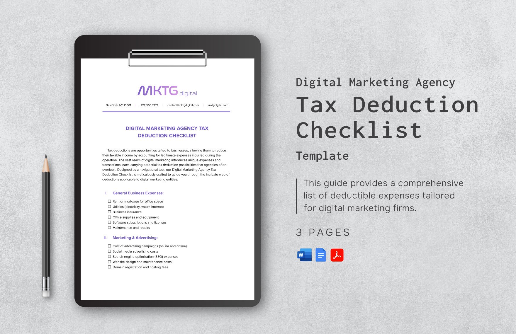 Digital Marketing Agency Tax Deduction Checklist Template in Word, Google Docs, PDF