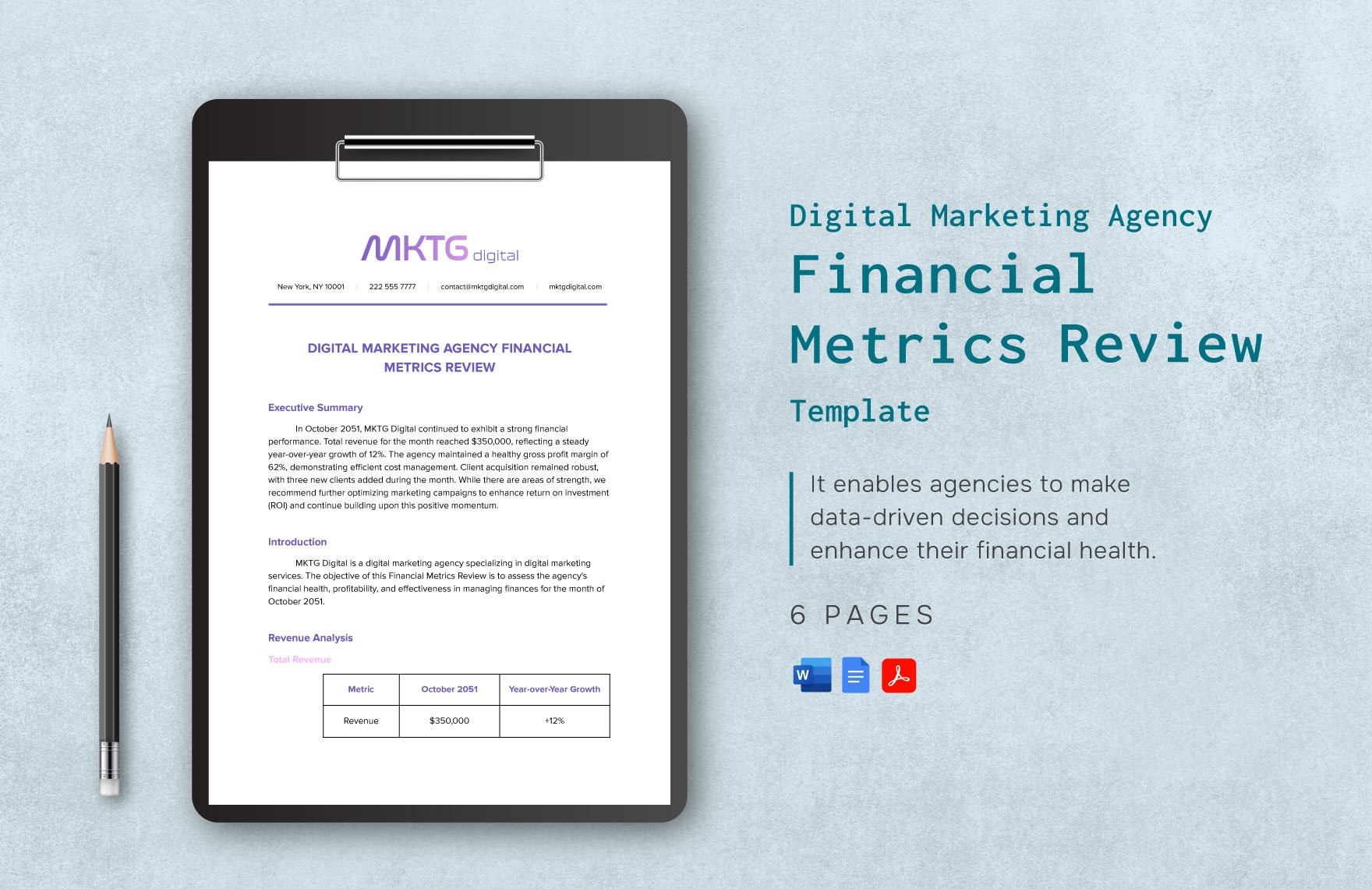 Digital Marketing Agency Financial Metrics Review Template in Word, Google Docs, PDF
