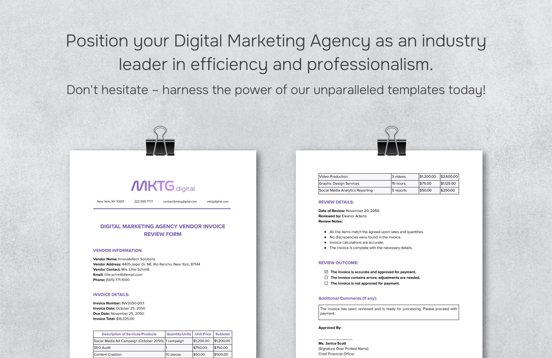 Digital Marketing Agency Vendor Invoice Review Form Template