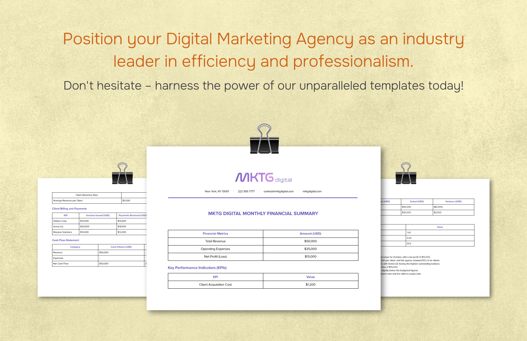Digital Marketing Agency Monthly Financial Summary Template