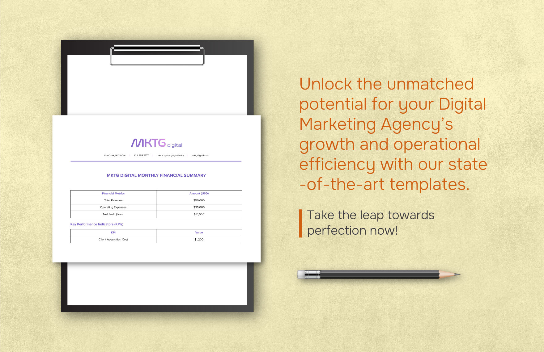 Digital Marketing Agency Monthly Financial Summary Template