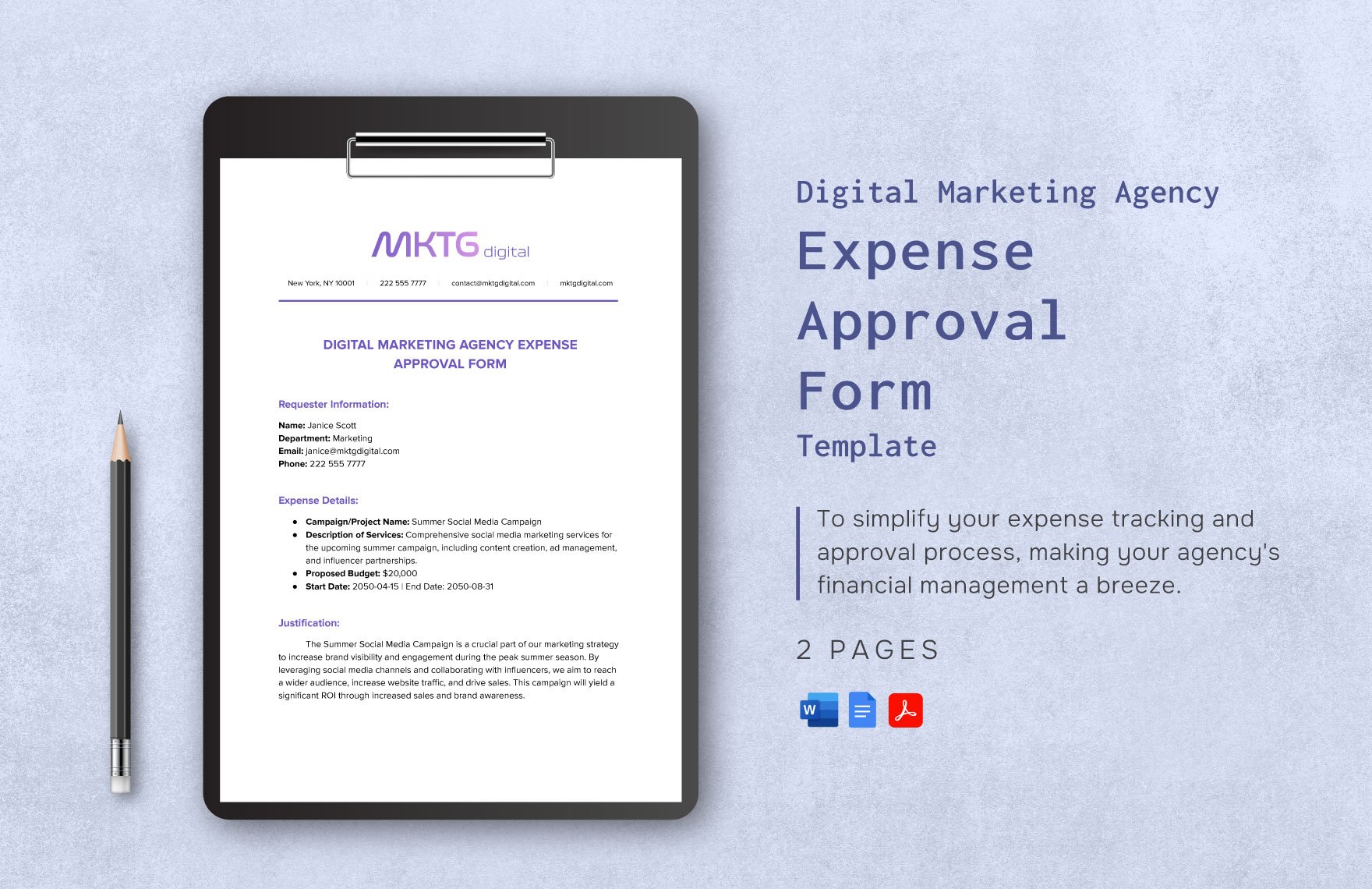 Digital Marketing Agency Expense Approval Form Template in Word, Google Docs, PDF