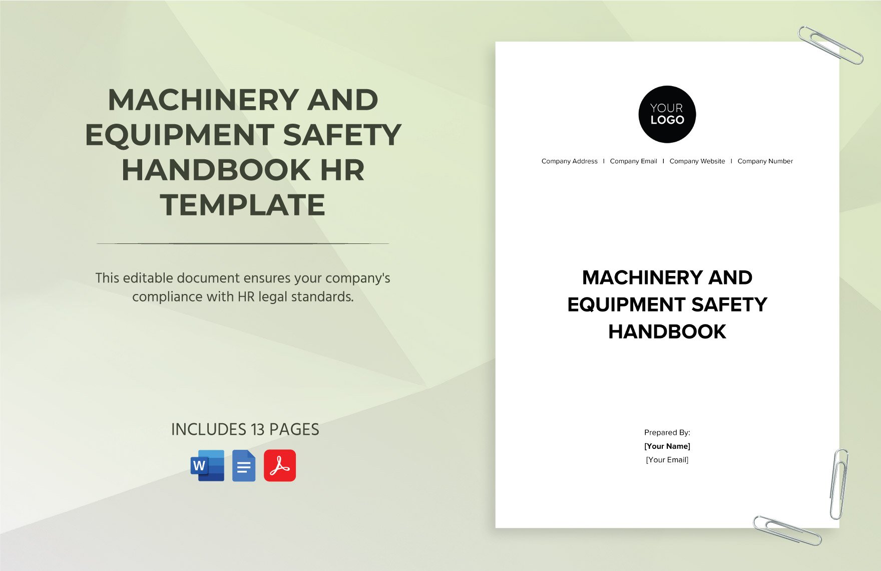 Machinery and Equipment Safety Handbook HR Template in Word, Google Docs, PDF