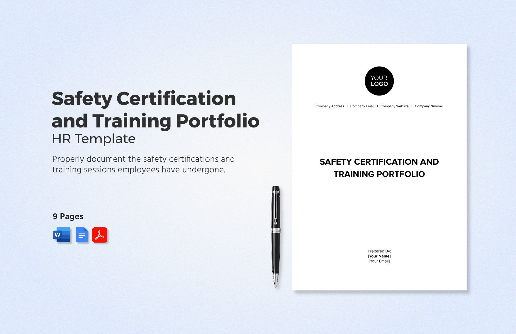Safety Certification and Training Portfolio HR Template in Word, Google Docs, PDF