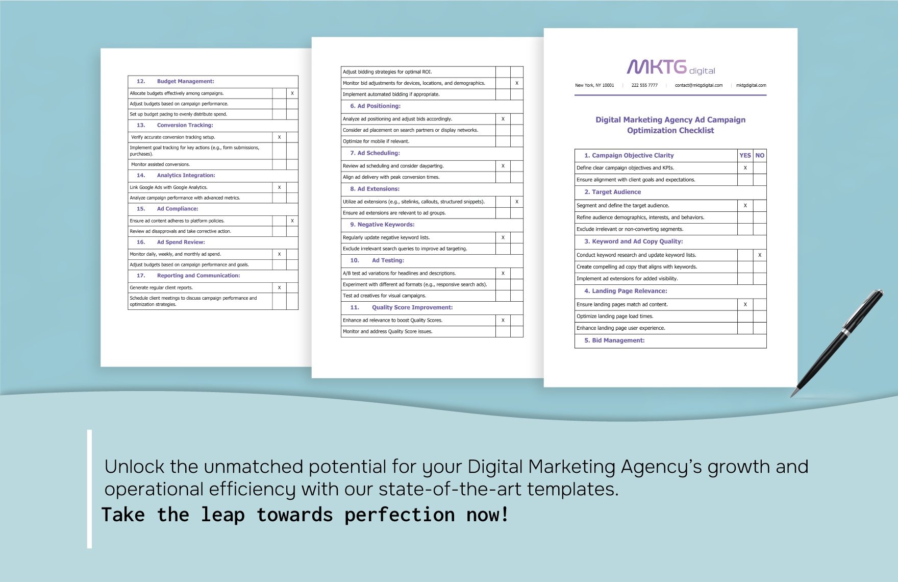 Digital Marketing Agency Ad Campaign Optimization Checklist Template