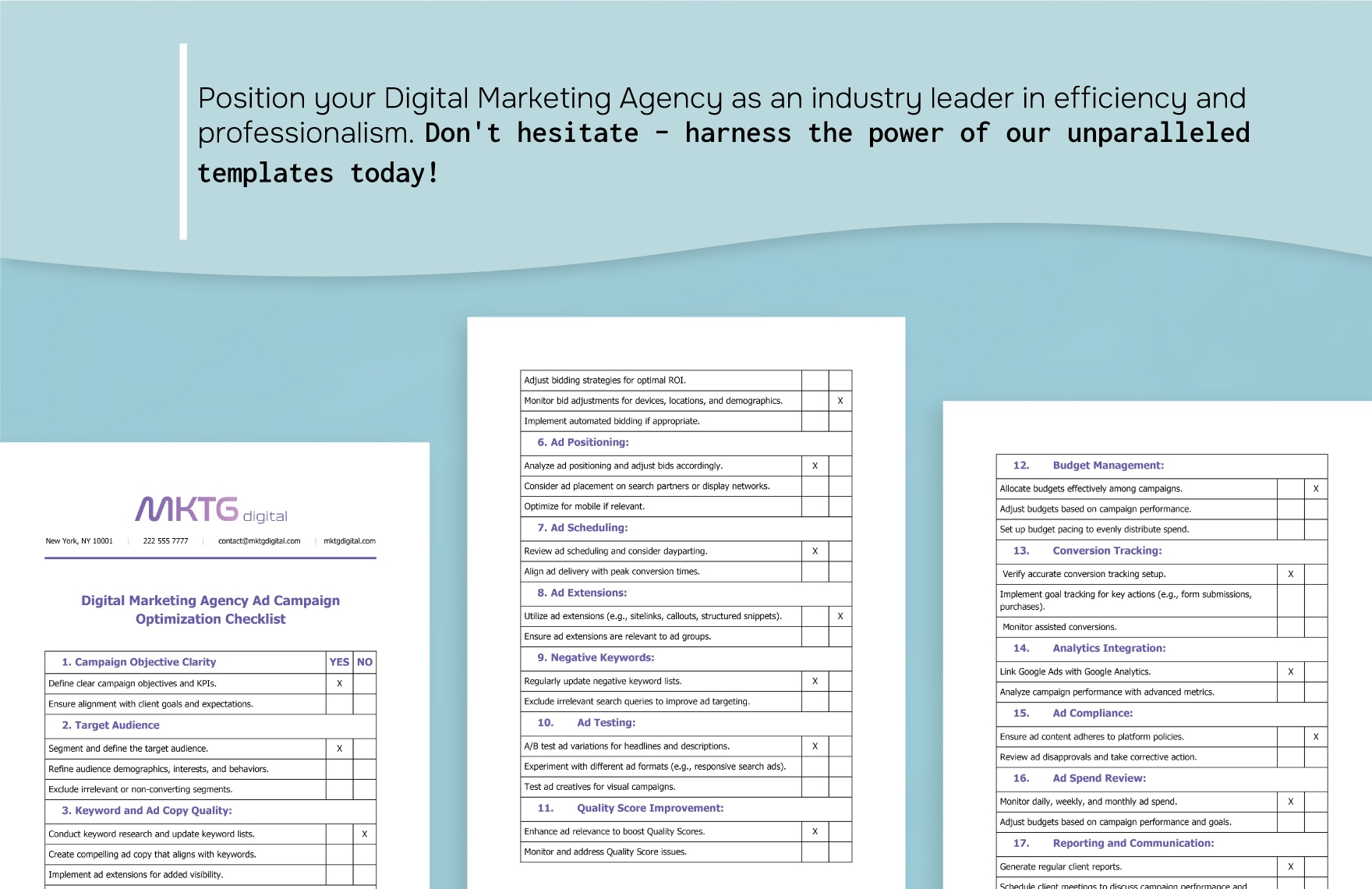 Digital Marketing Agency Ad Campaign Optimization Checklist Template