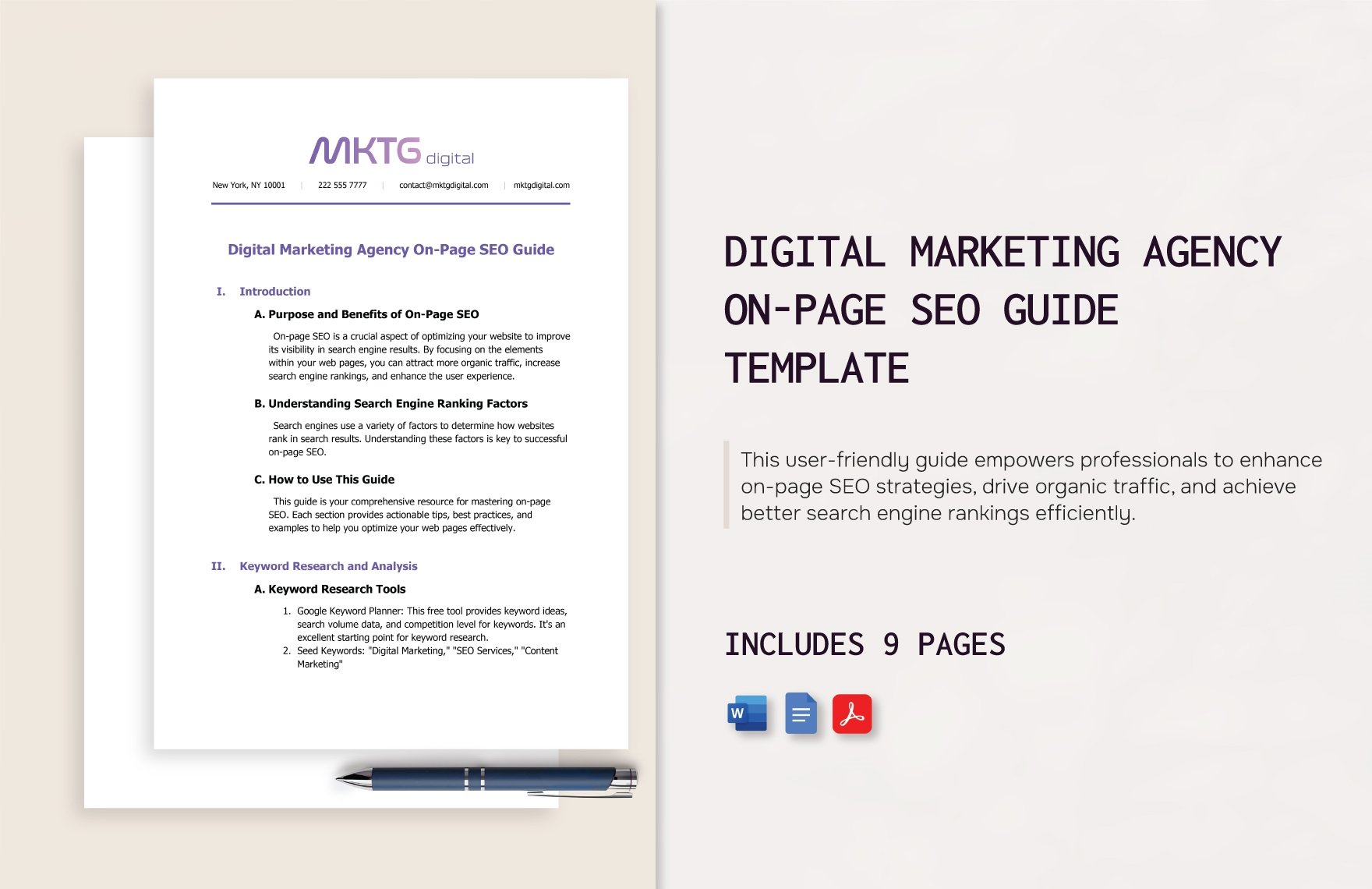 Digital Marketing Agency On-Page SEO Guide Template in Word, Google Docs, PDF