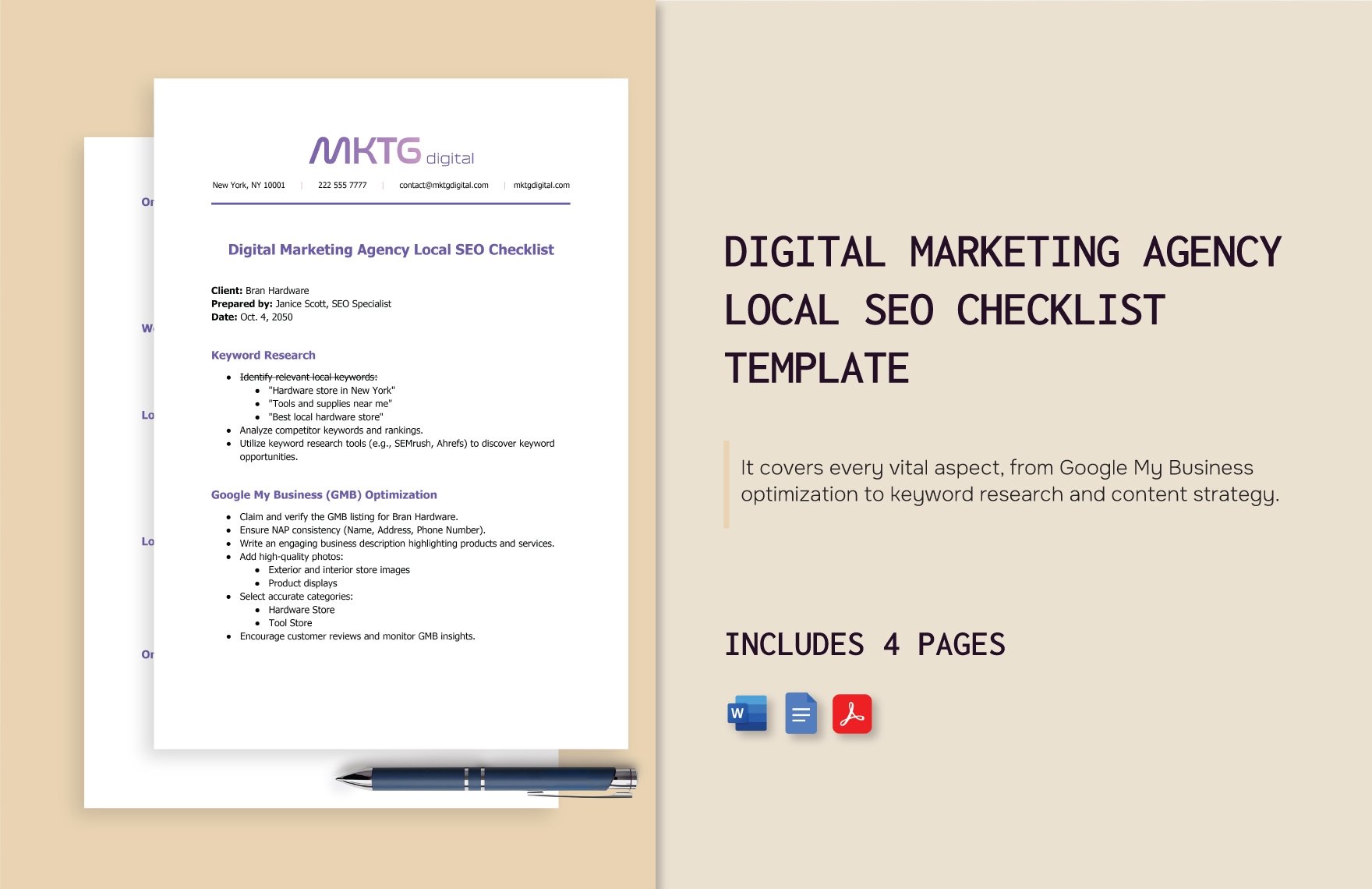 Digital Marketing Agency Local SEO Checklist Template in Word, Google Docs, PDF