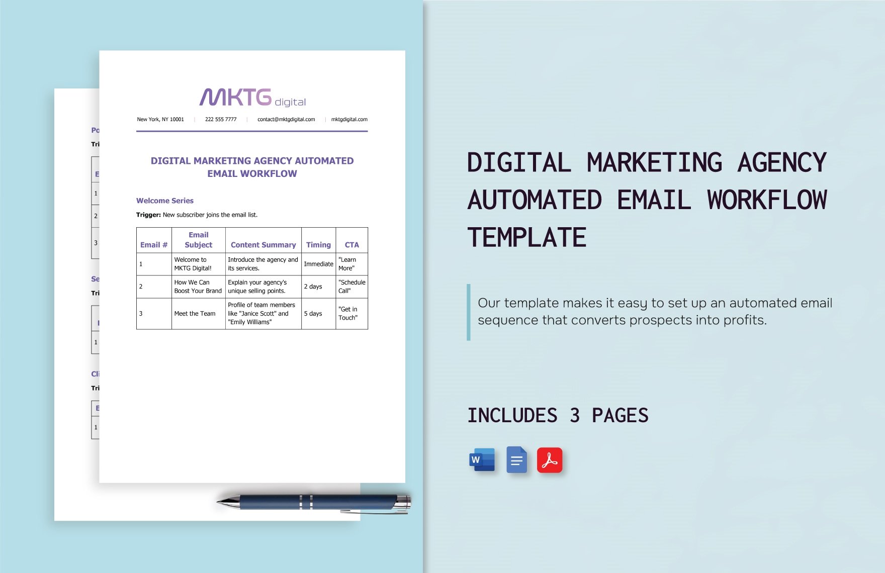 Digital Marketing Agency Automated Email Workflow Template in Word PDF