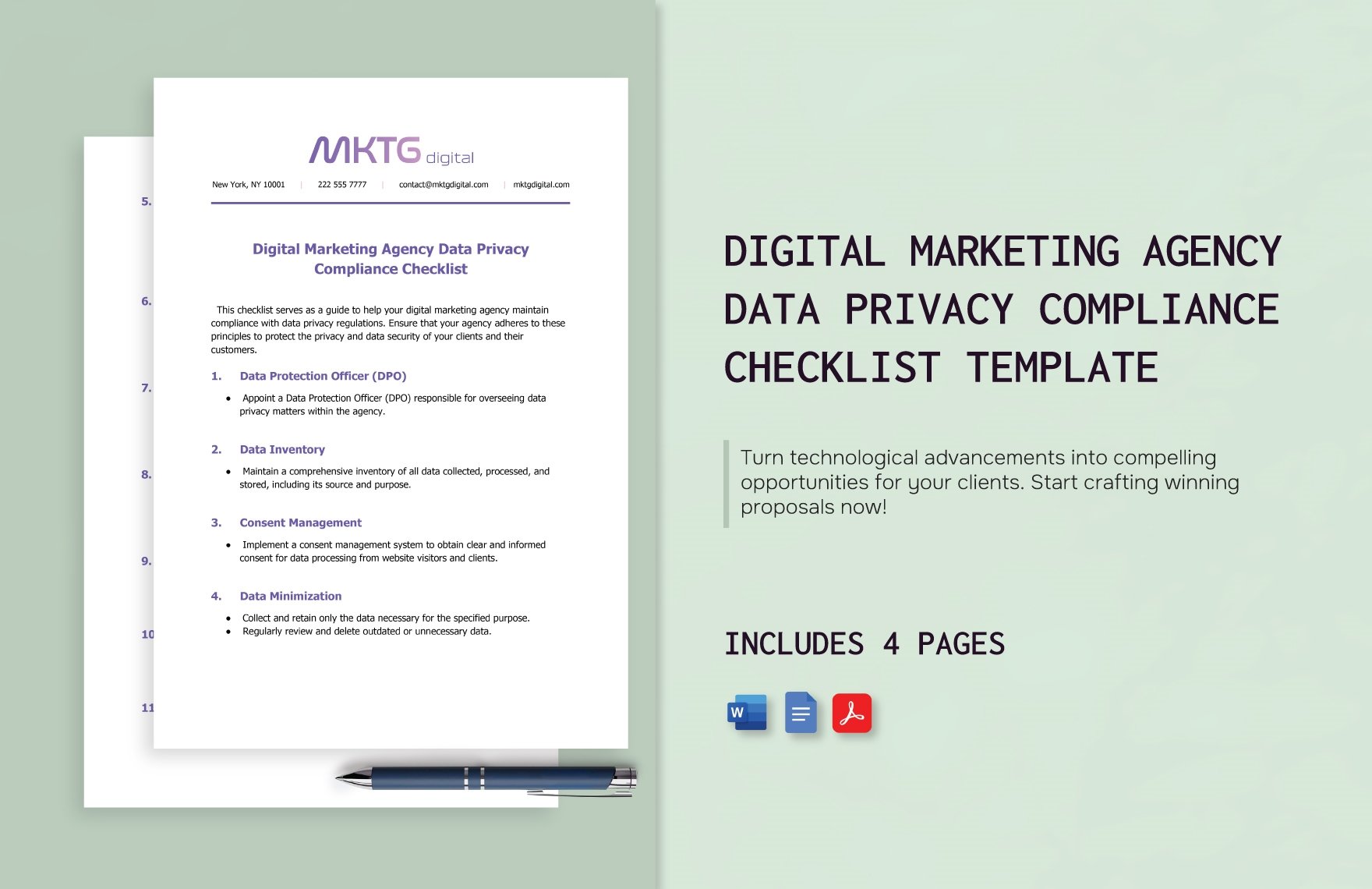 Digital Marketing Agency Data Privacy Compliance Checklist Template in Word, Google Docs, PDF