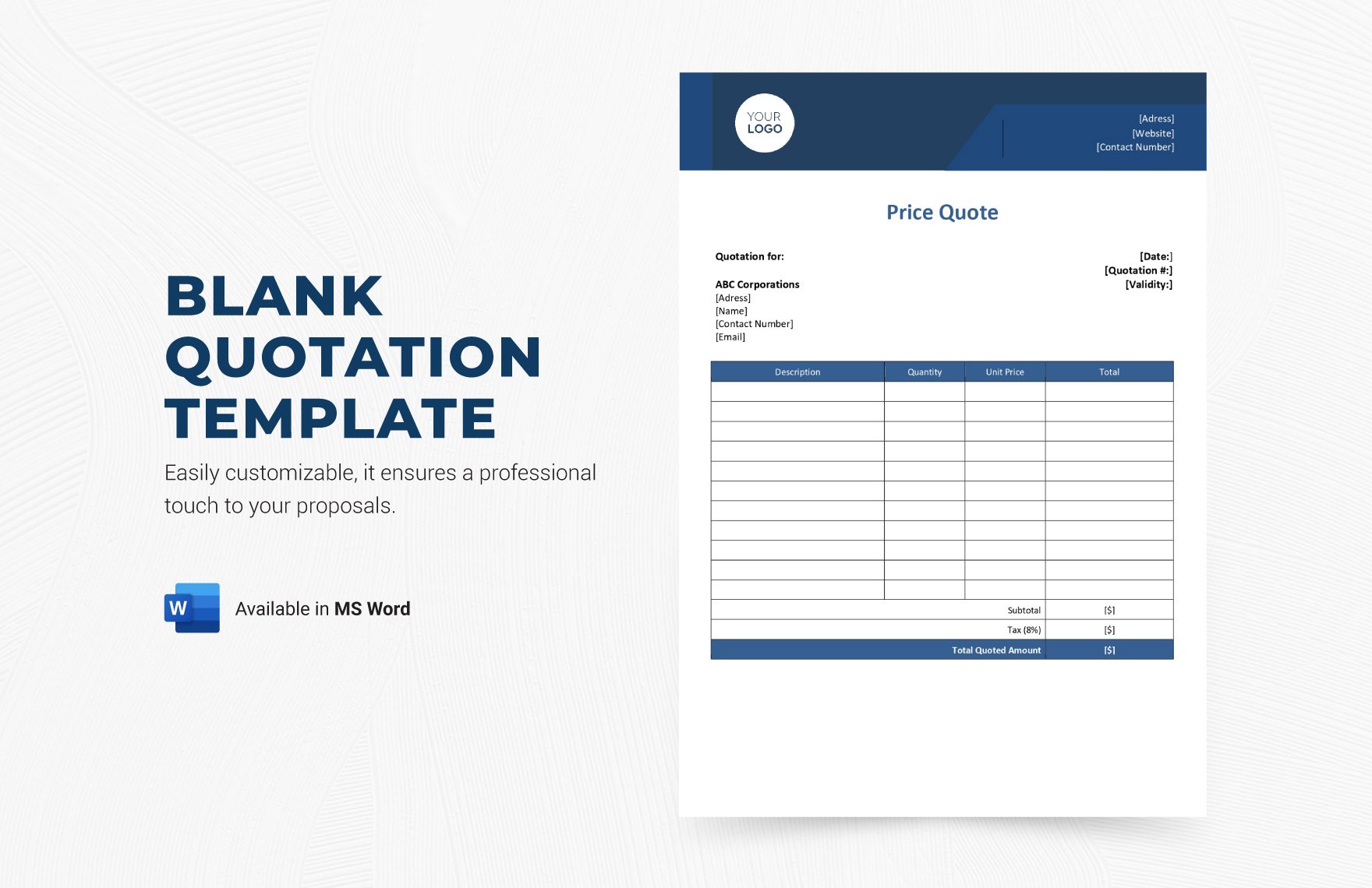 Blank Quotation Form Template