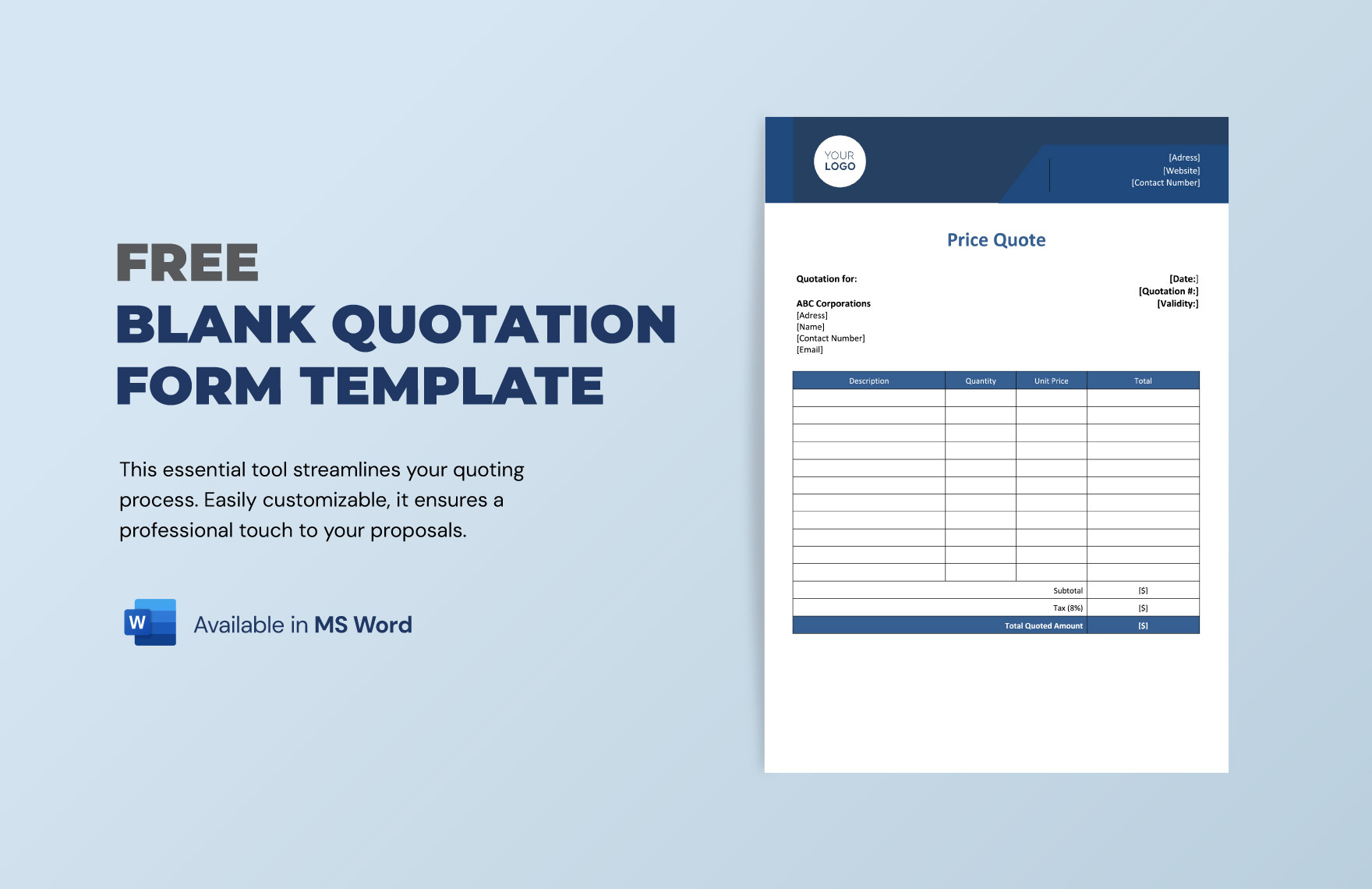 Free Blank Quotation Form Template