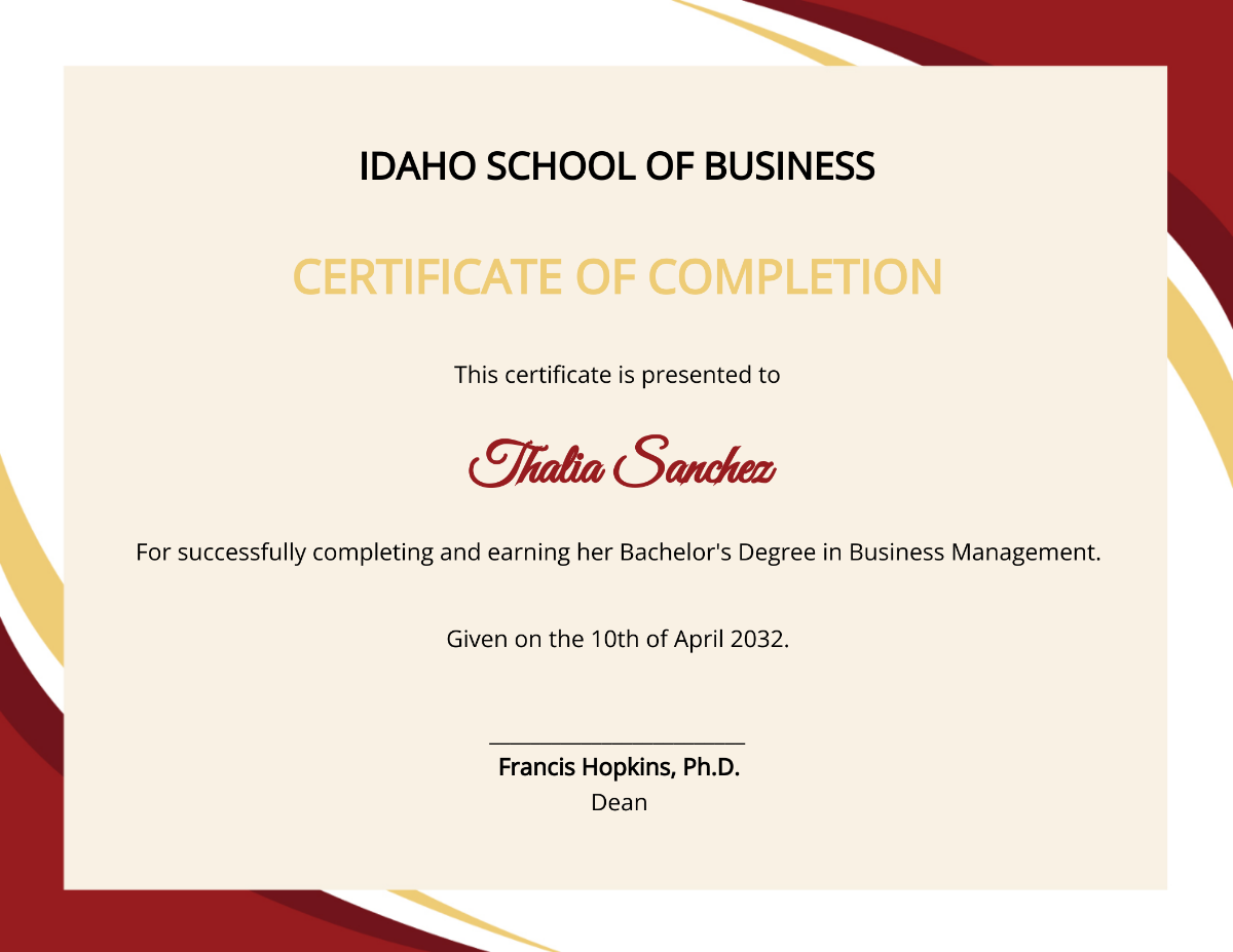Business Management Certificate Template