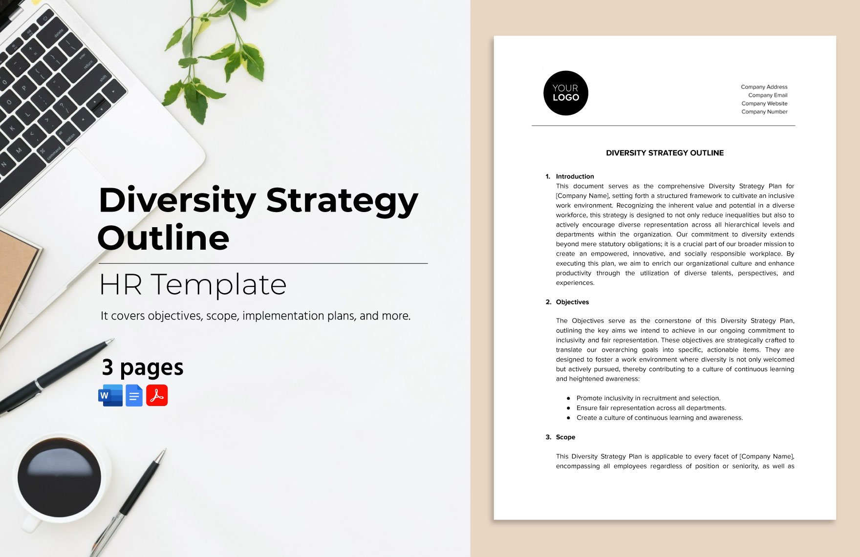 Diversity Strategy Outline HR Template in Word, Google Docs, PDF