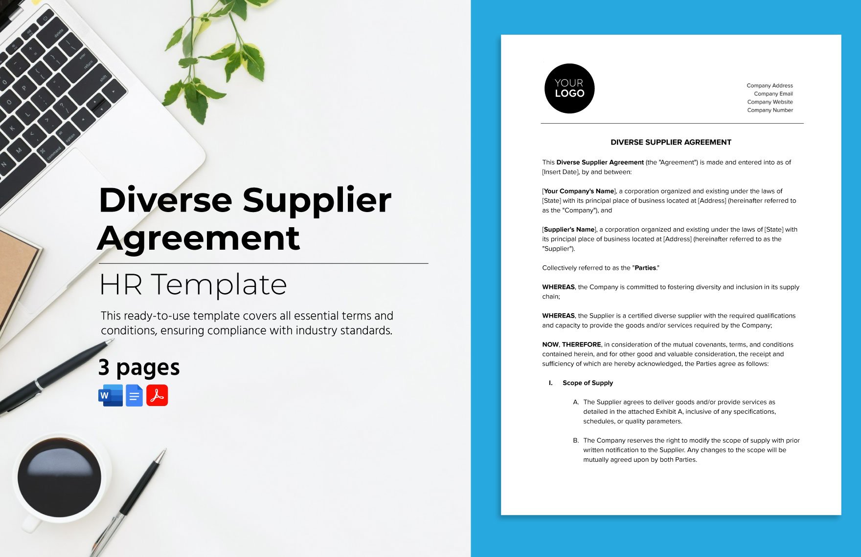 Diverse Supplier Agreement HR Template in Word, Google Docs, PDF