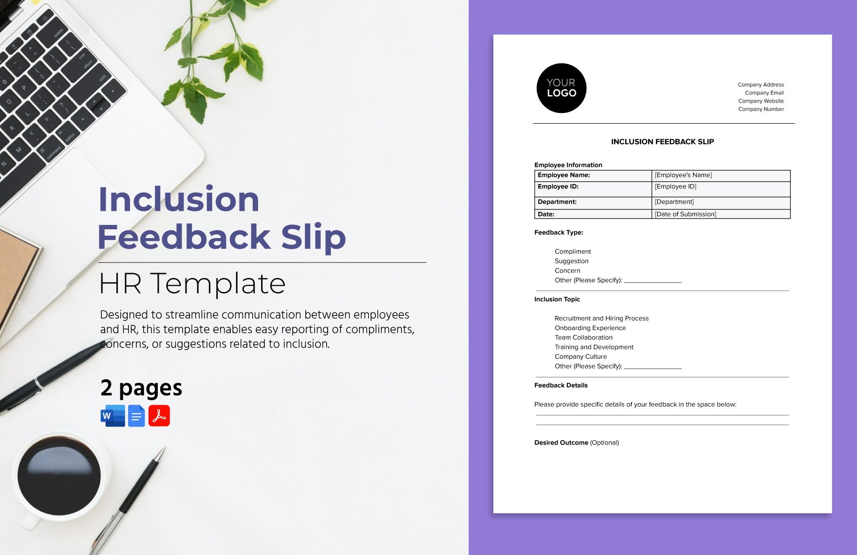 Inclusion Feedback Slip HR Template in Word, Google Docs, PDF