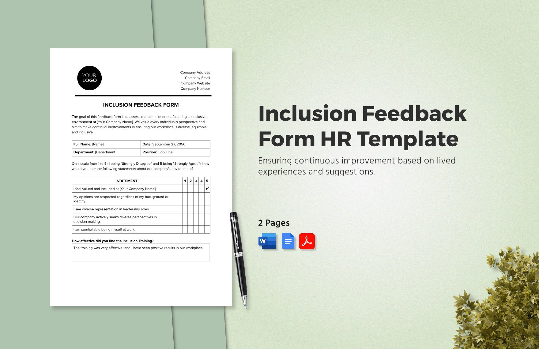 Inclusion Feedback Form HR Template in Word, Google Docs, PDF