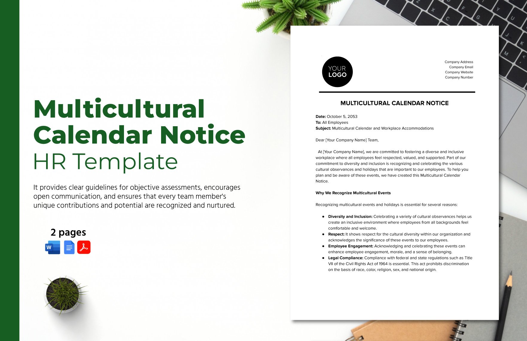 Multicultural Calendar Notice HR Template in Word, Google Docs, PDF