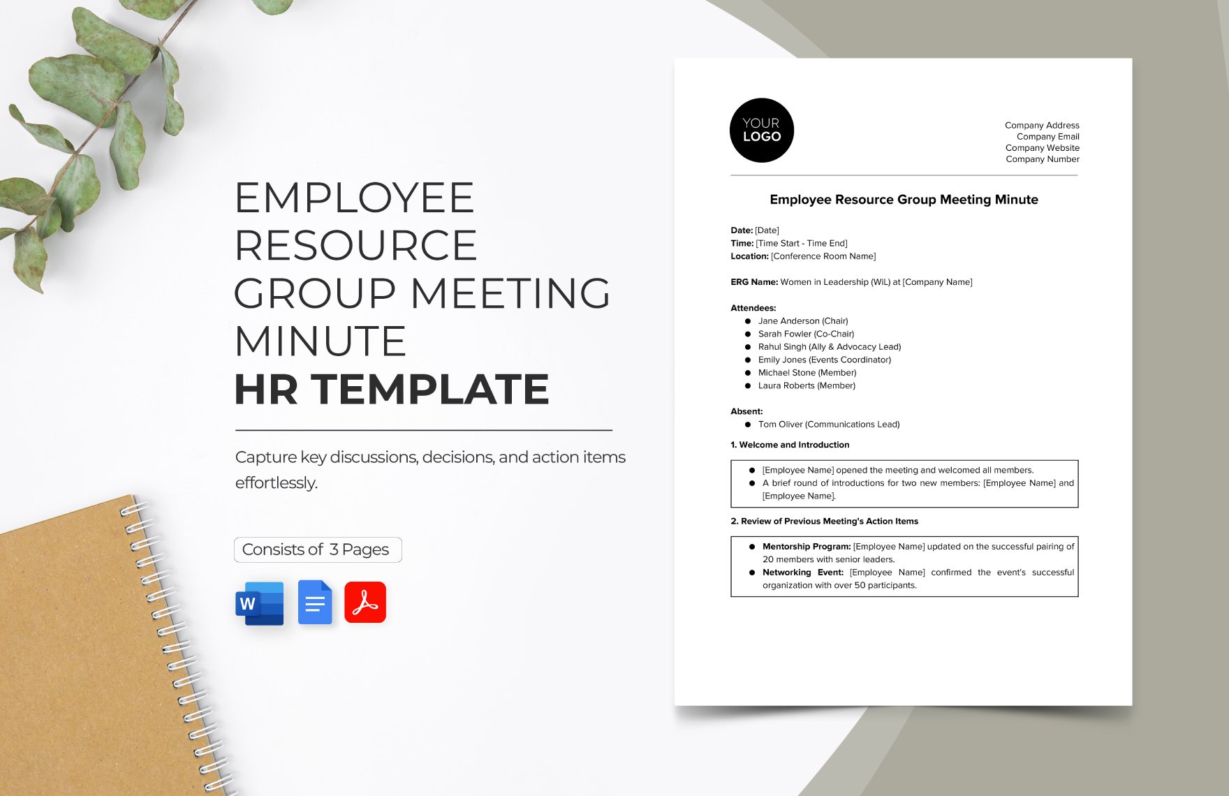 Employee Resource Group Meeting Minute HR Template