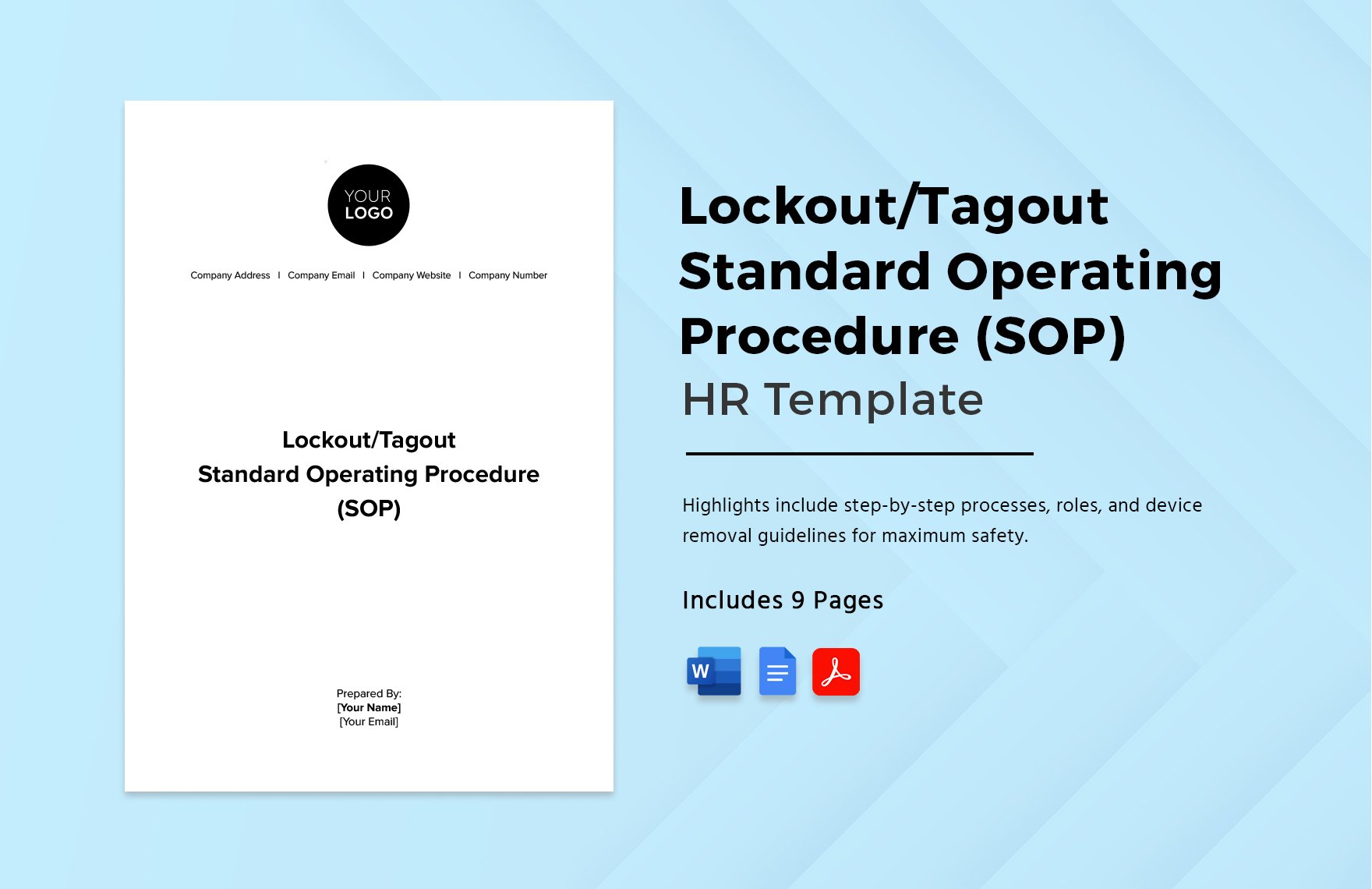 Lockout/Tagout Standard Operating Procedure (SOP) HR Template in Word, Google Docs, PDF