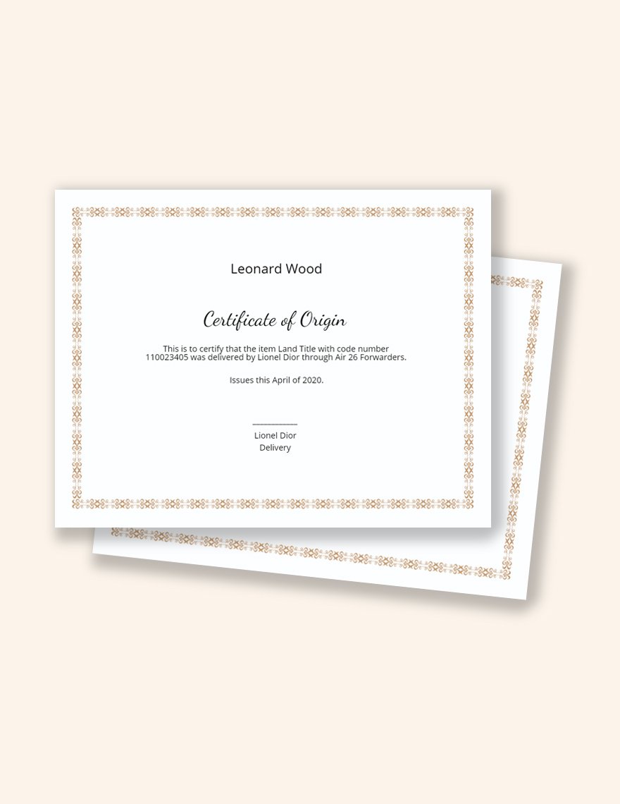 Certificate of Origin Template