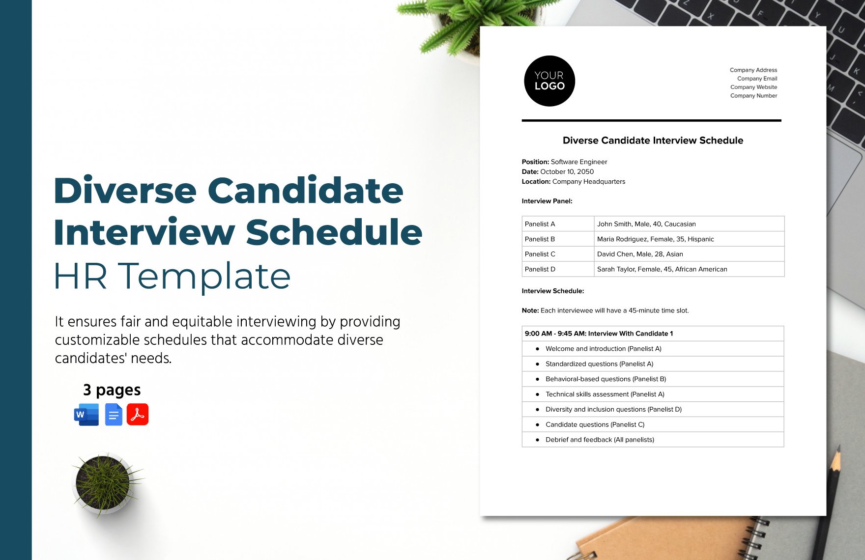 Diverse Candidate Interview Schedule HR Template in Word, Google Docs, PDF