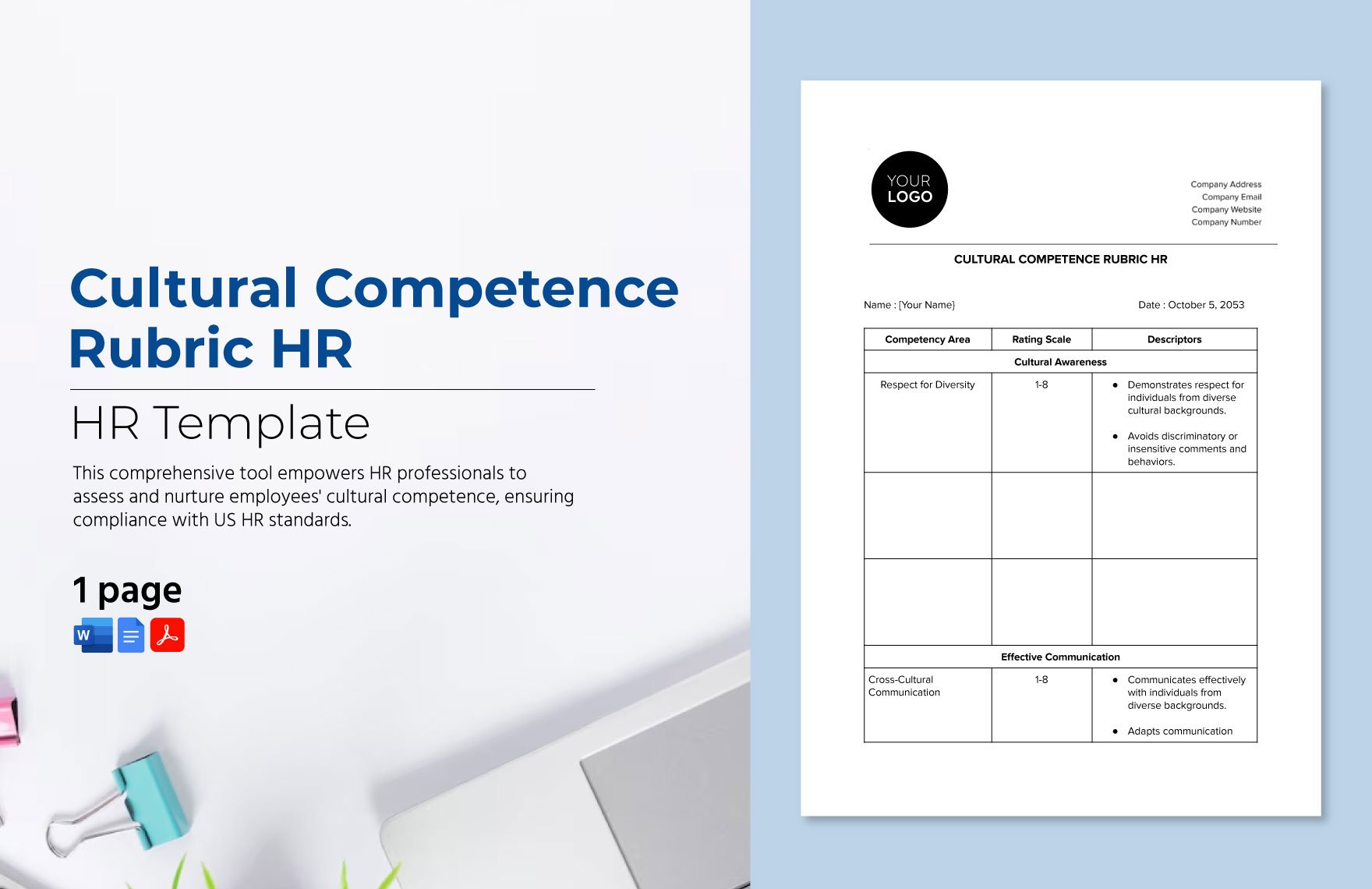 Cultural Competence Rubric HR Template in Word, Google Docs, PDF