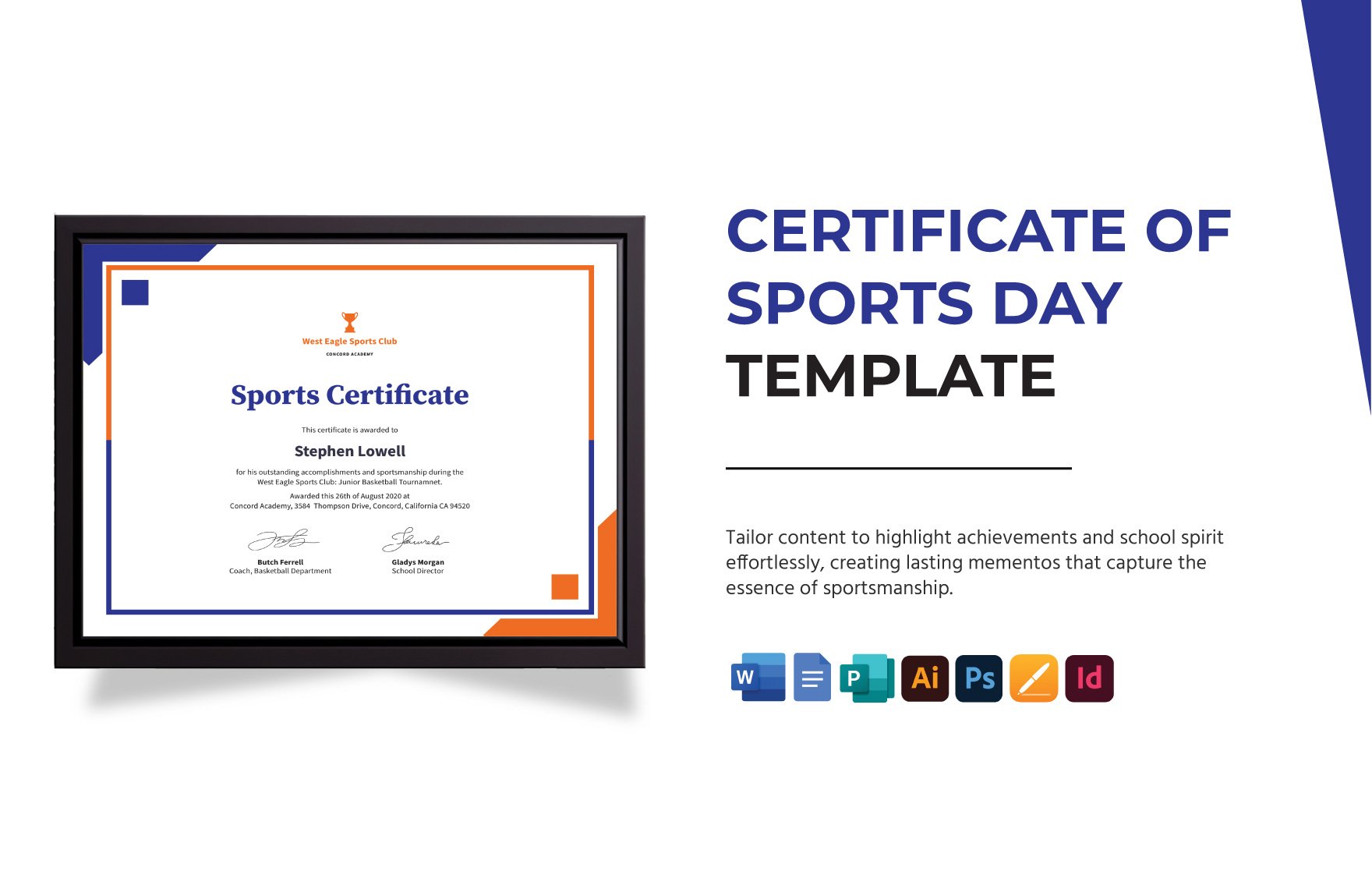 Certificate of Sports Day Template in Word, Google Docs, Illustrator, PSD, Apple Pages, Publisher, InDesign