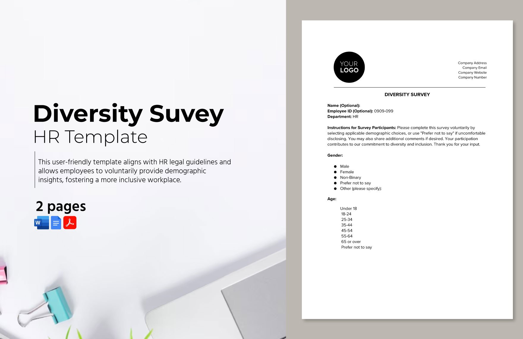 Diversity Survey HR Template in Word, Google Docs, PDF