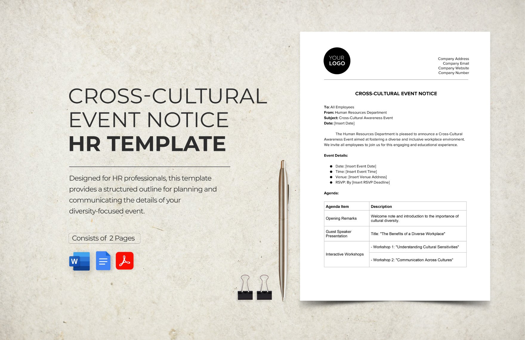 Cross-Cultural Event Notice HR Template in Word, Google Docs, PDF
