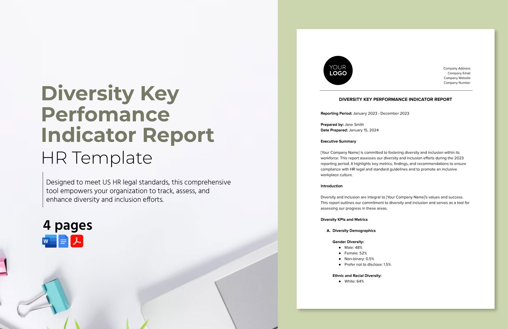 Diversity Key Performance Indicator Report HR Template
