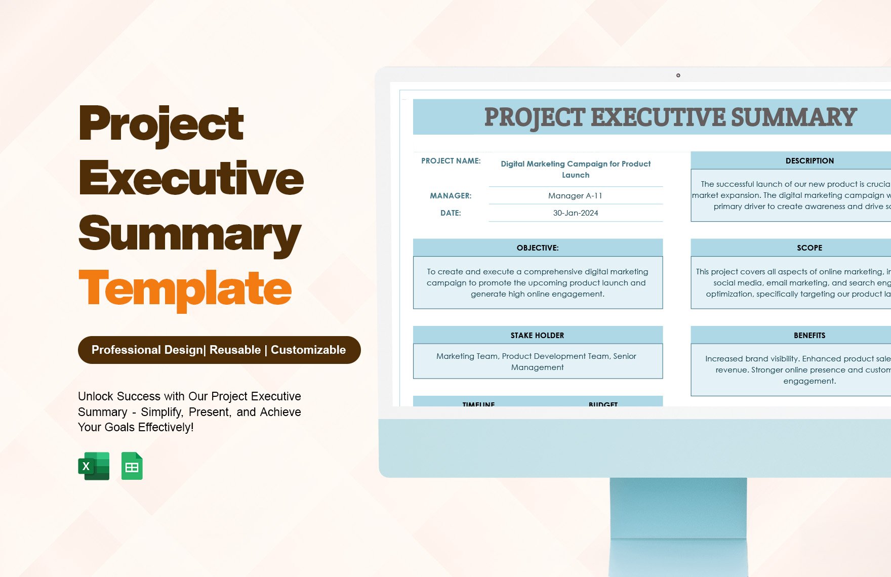 Project Executive Summary Template in Excel, Google Sheets