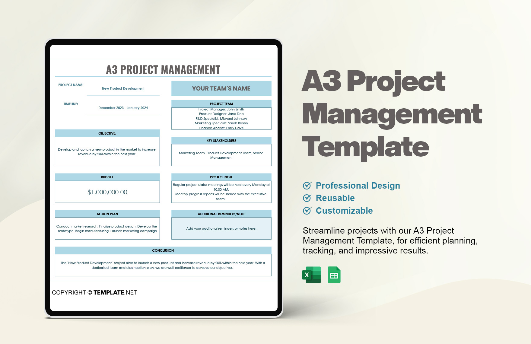 A3 Project Management Template In Excel Google Sheets Download