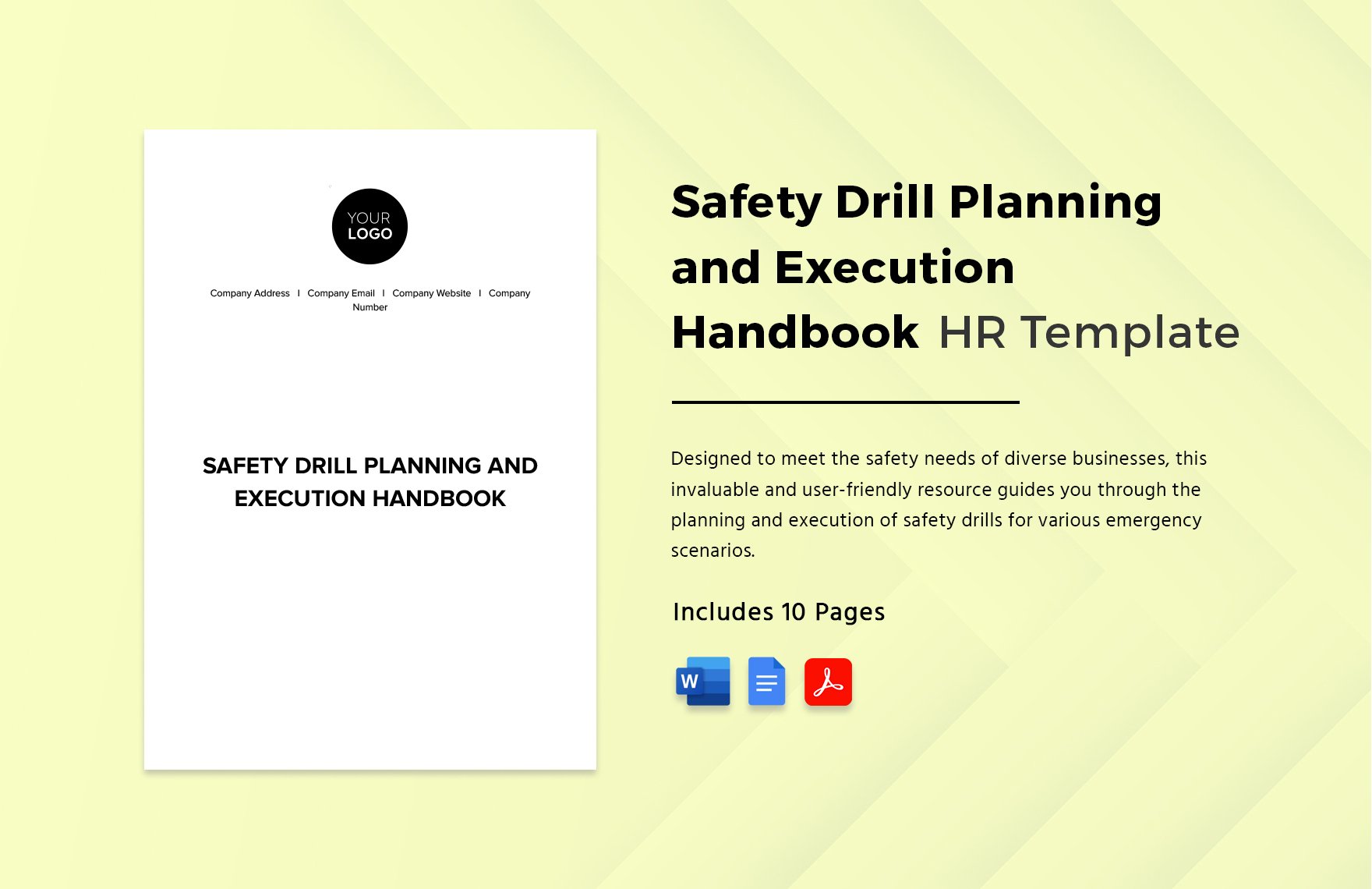 Safety Drill Planning and Execution Handbook HR Template in Word, Google Docs, PDF