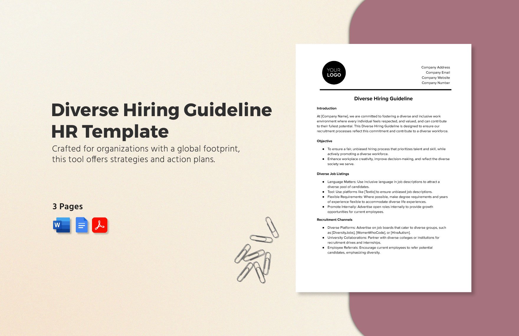 Diverse Hiring Guideline HR Template in Word, Google Docs, PDF