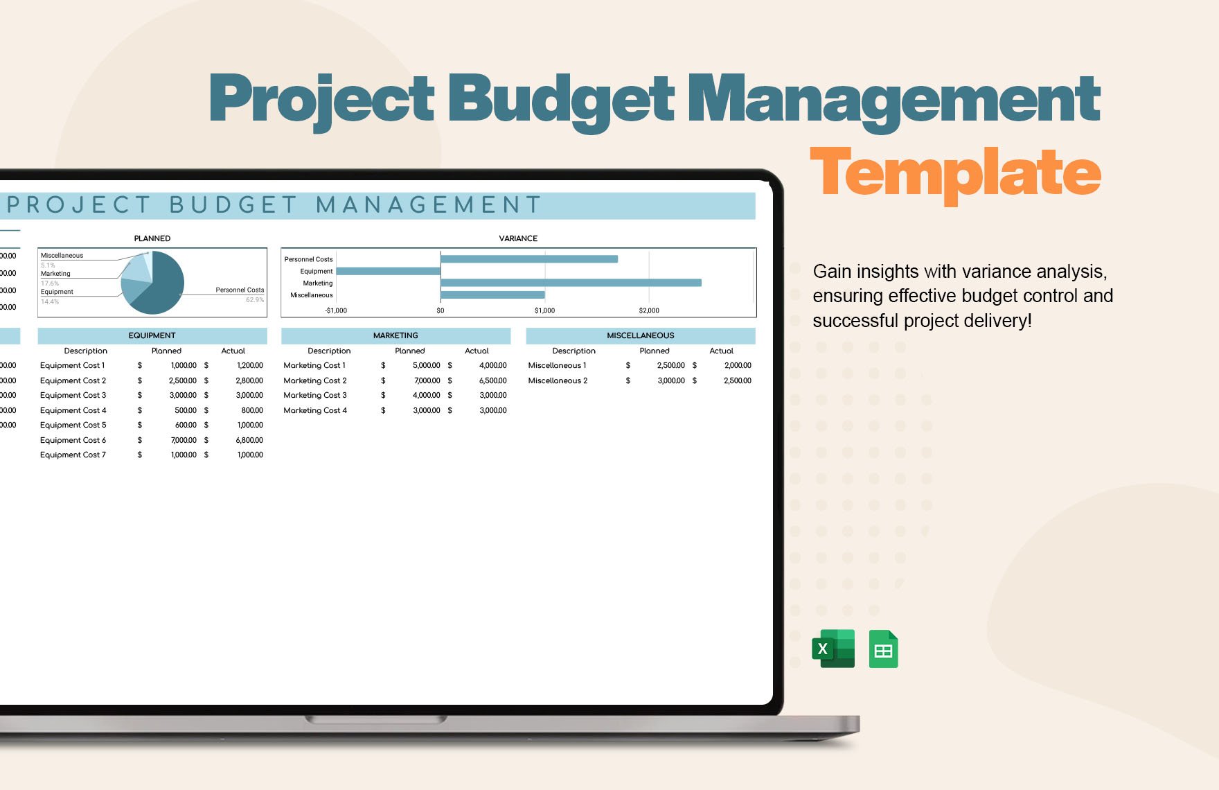 Project Budget Management Template in Excel, Google Sheets